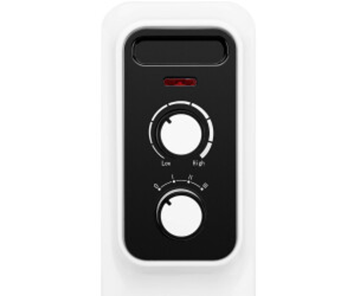 Zbliżenie panelu sterowania na białym grzejniku.