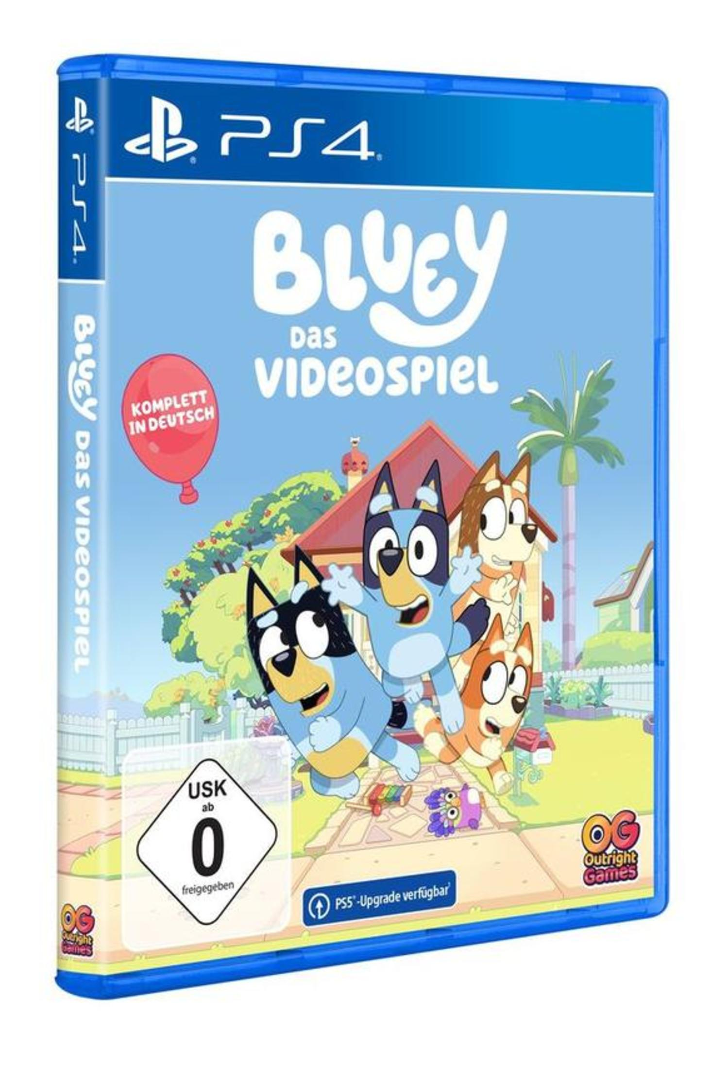 Bluey-Videospielhülle für PS4, zeigt Cover-Art mit Zeichentrickfiguren.