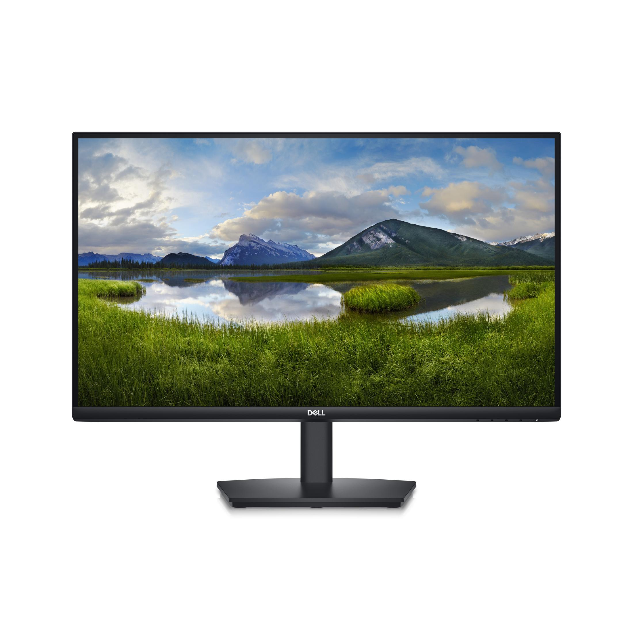 Monitor Dell che mostra un paesaggio con montagne e un lago.