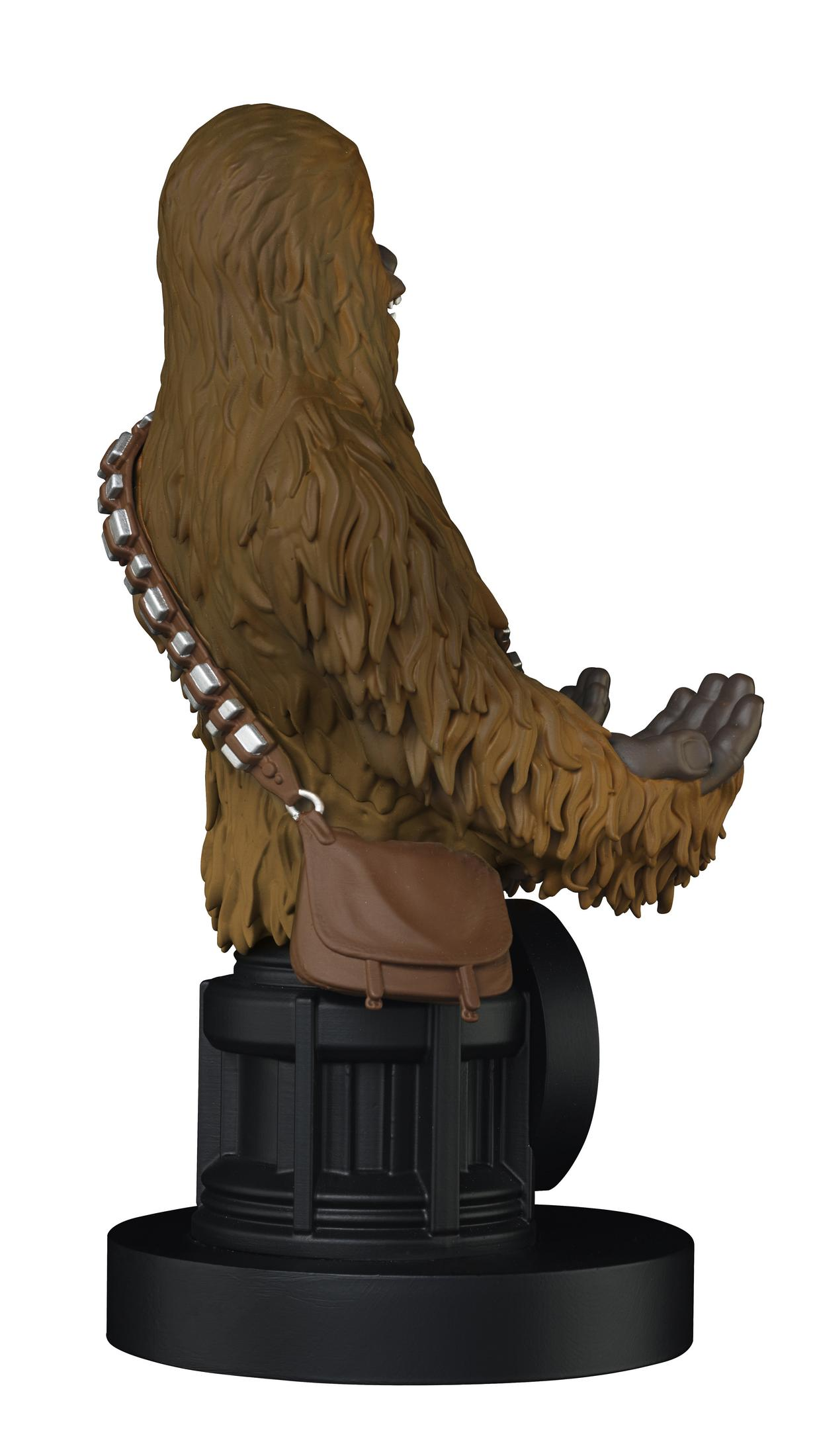 Eine Chewbacca-Büste. Es ist braun mit einem Bandelier und einer kleinen Tasche. Auf schwarzem Sockel.