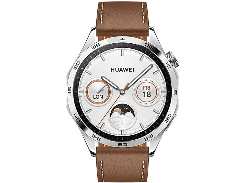 HUAWEI WATCH GT 4 46MM BROWN LEATHER STRAP Smartwatch Edelstahl Leder, 140 - 210mm, Braun