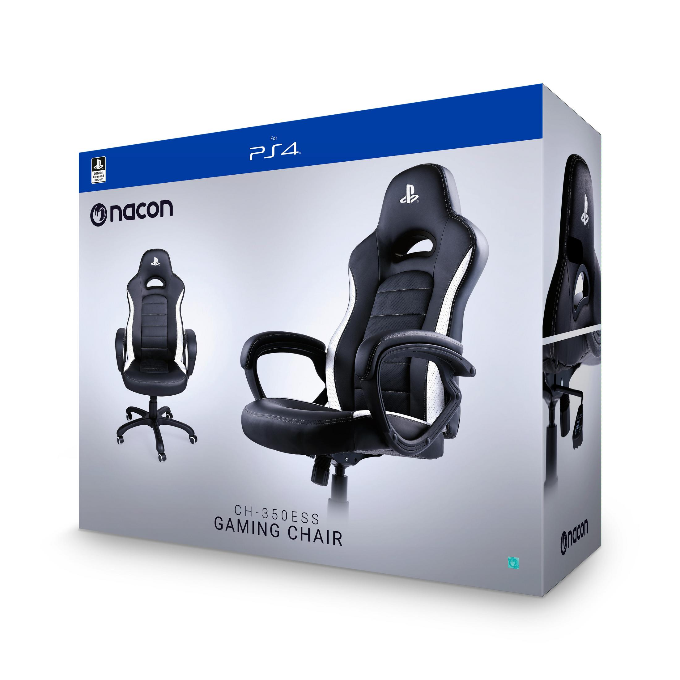 Eine Box mit einem Gaming-Stuhl-Bild darauf. Der Stuhl ist schwarz-weiß.
