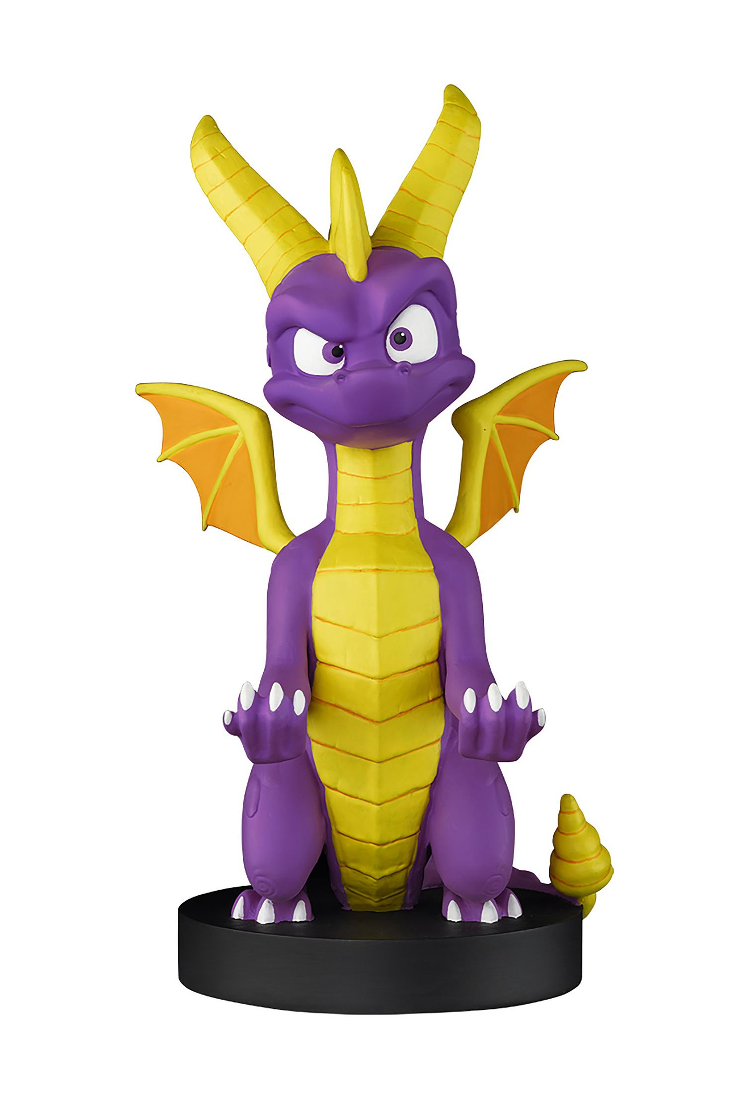 Figura di Spyro the Dragon su una base nera. Drago viola con ali e corna gialle.