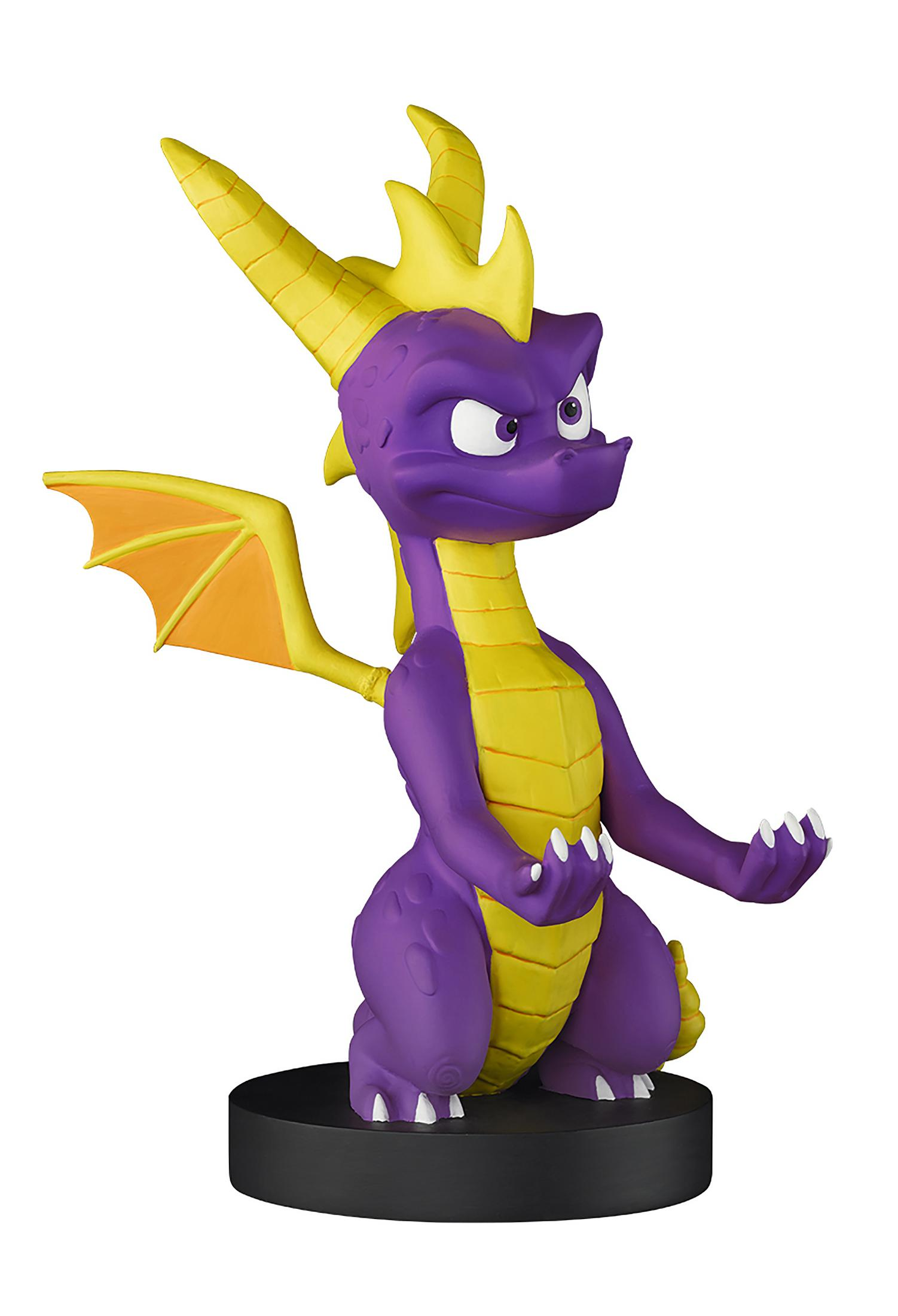 Statuetta di drago viola con dettagli gialli, su base nera.