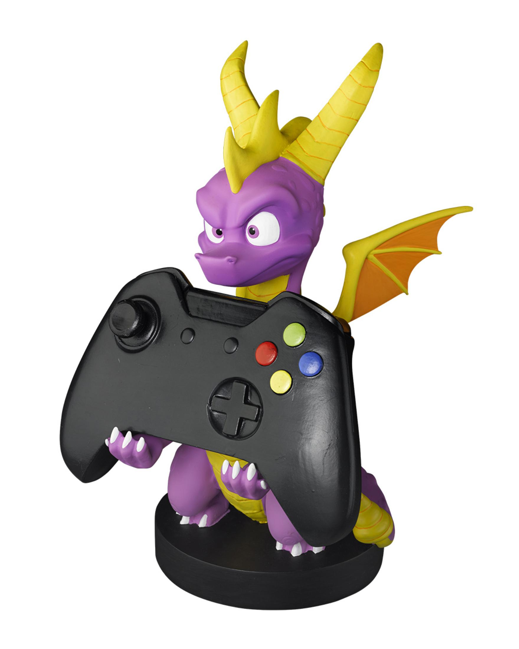 Statua del drago Spyro con controller nero, su base nera.
