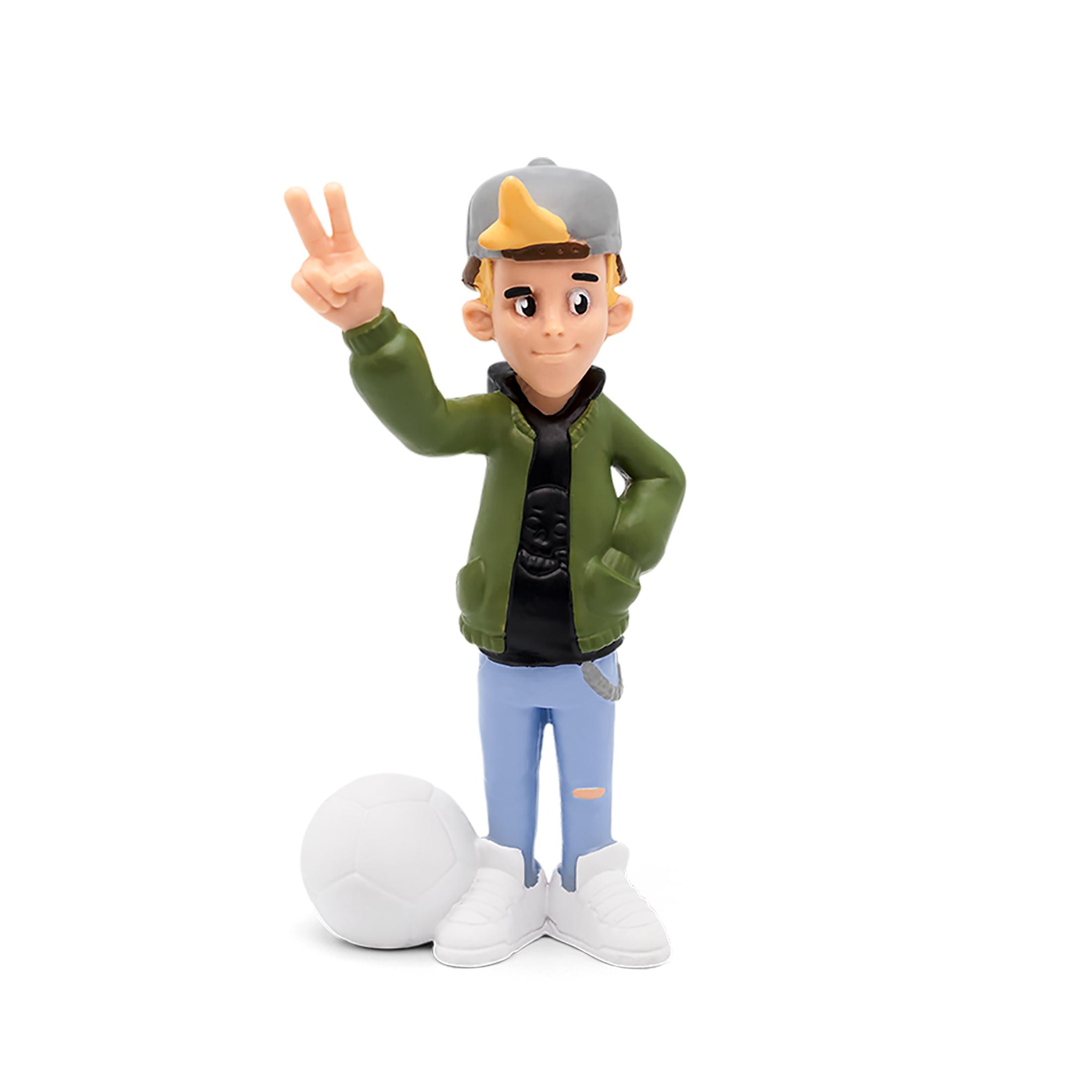 Eine Figur eines jungen Mannes mit Baseballkappe, der ein Friedenszeichen zeigt.