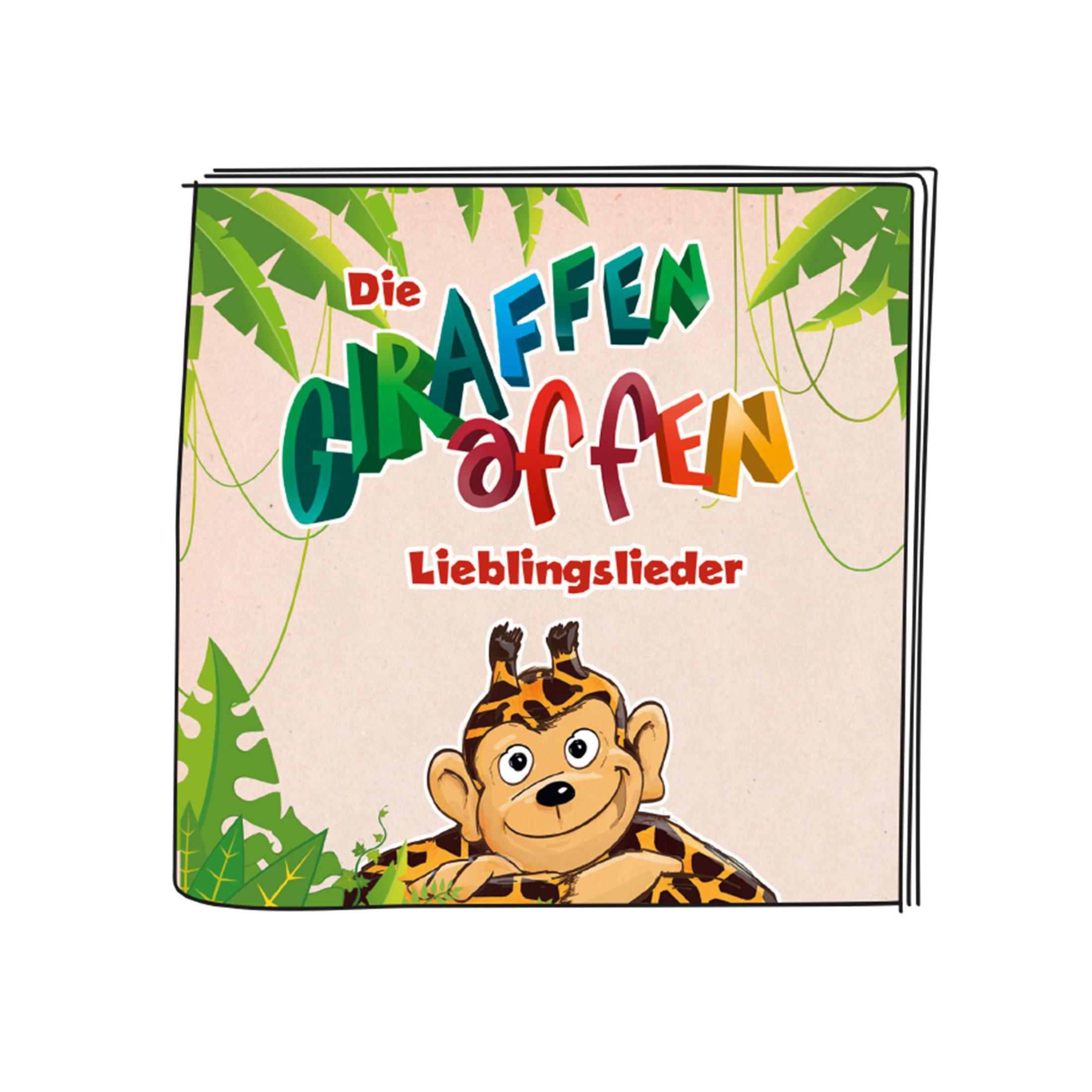 Buchcover mit einem Giraffen-Affen-Hybrid und Text im Cartoon-Stil.