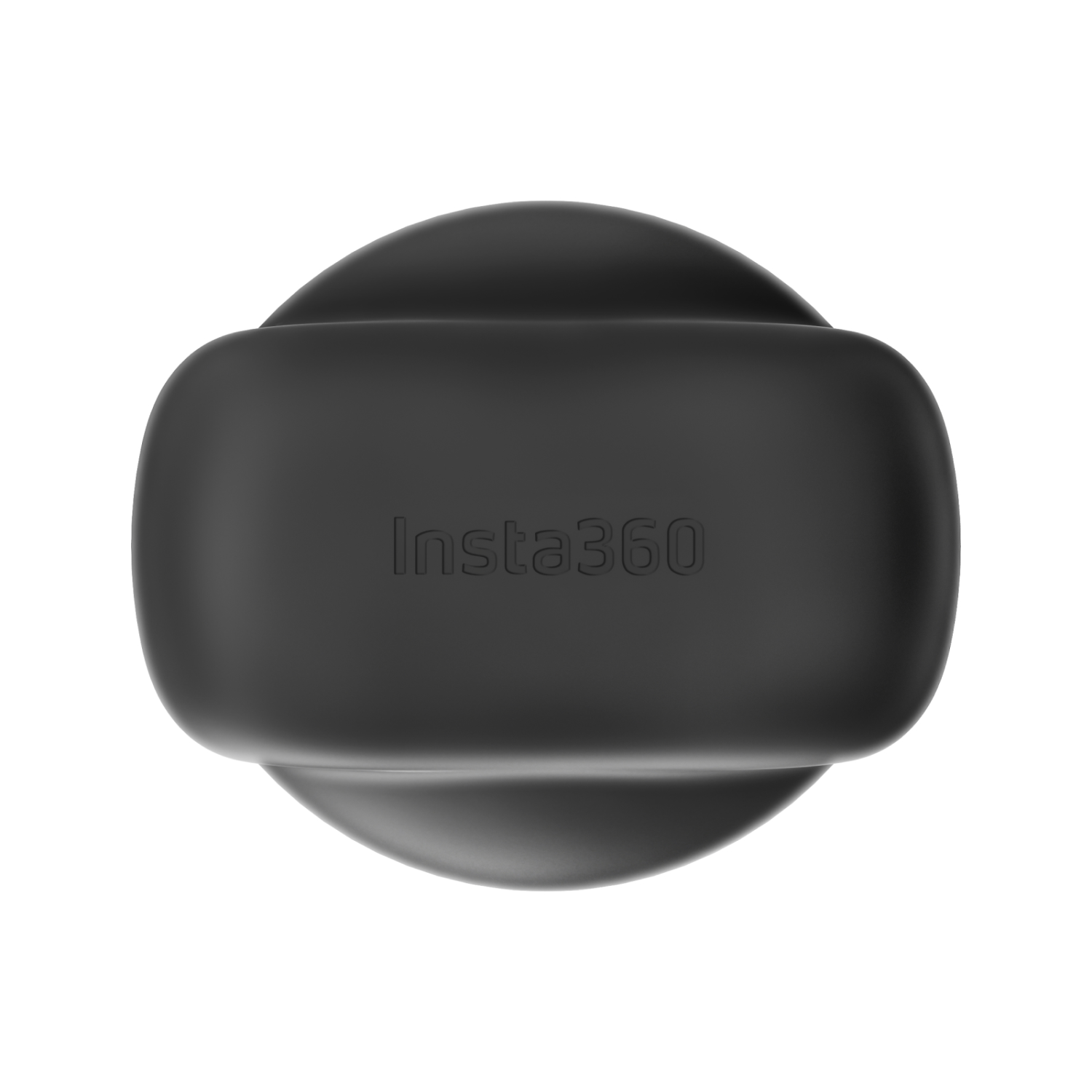 Czarna podstawa kamery Insta360 z nazwą marki w białych literach. Podstawa znajduje się na białej powierzchni.