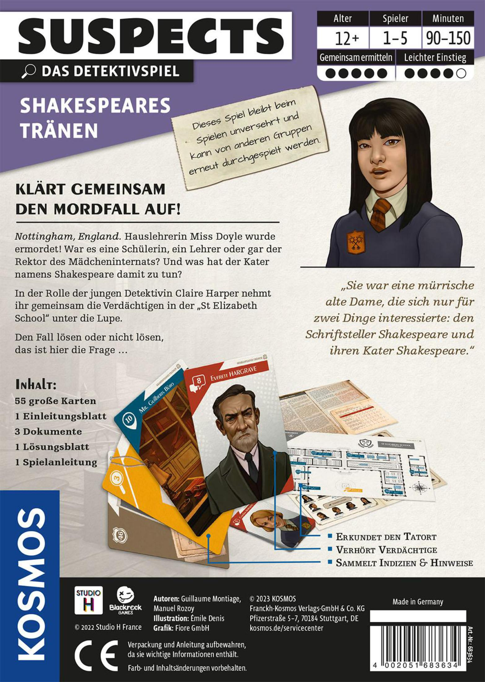 Rückseite einer Brettspielbox, zeigt Illustrationen und Text auf Deutsch. Weißer Hintergrund.