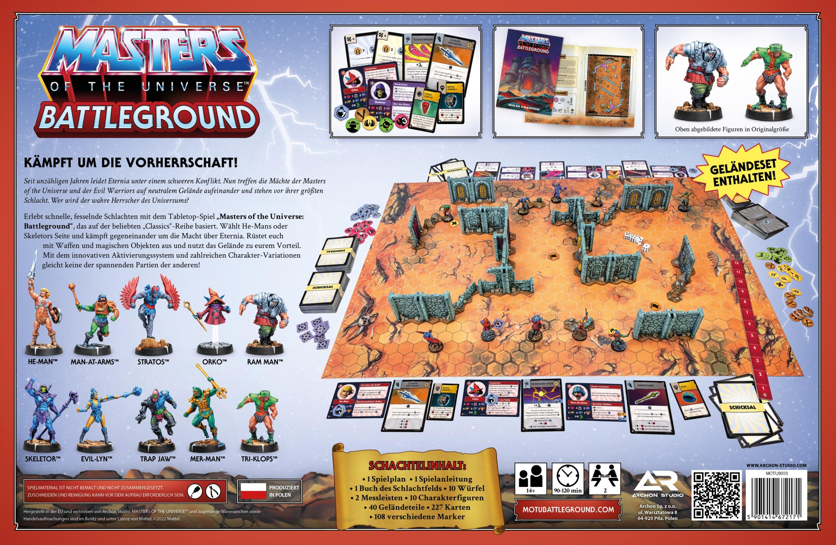 Spielbox und Spielsteine für Masters of the Universe: Battleground.