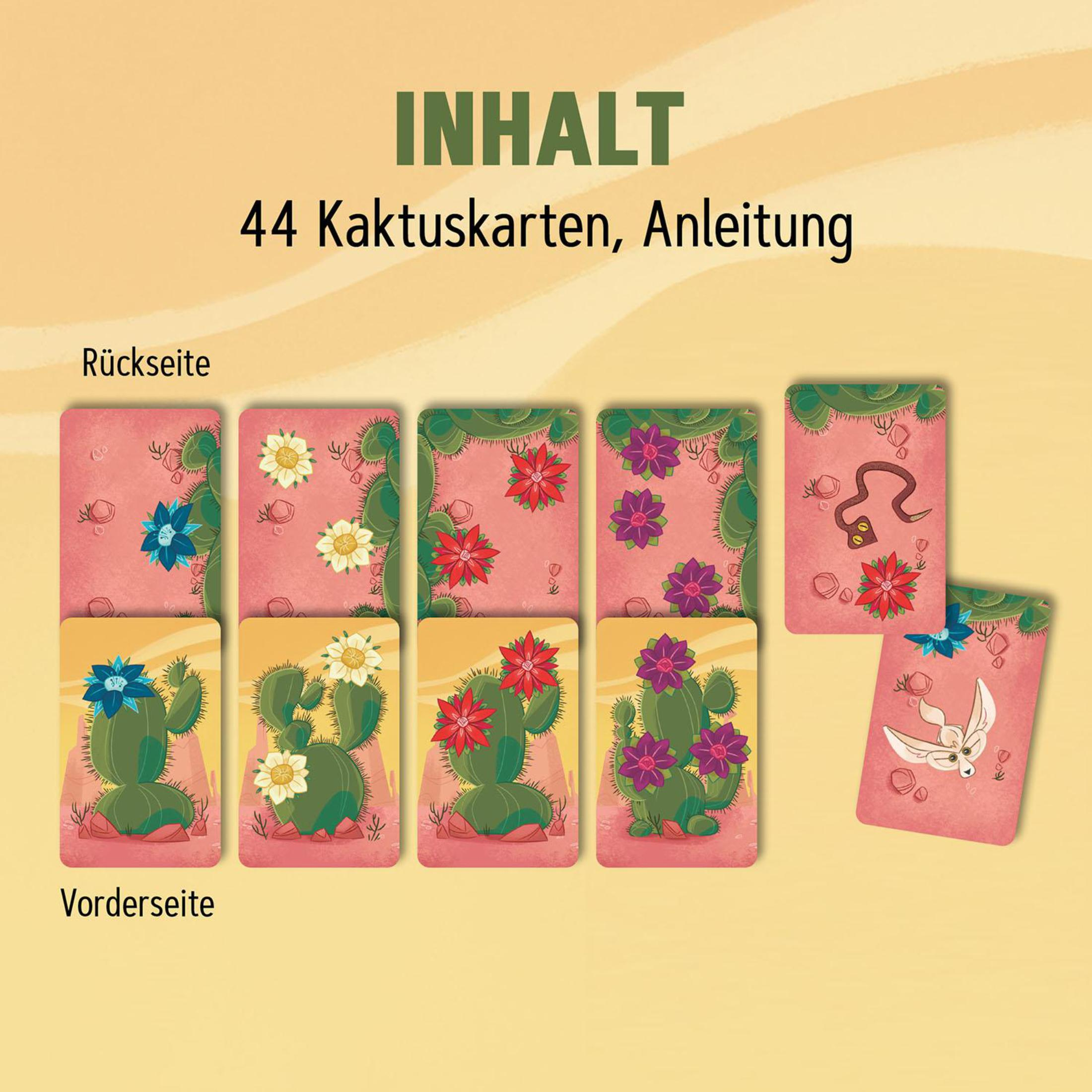 Cartes montrant des motifs de cactus, avec du texte. Différentes couleurs et formes.