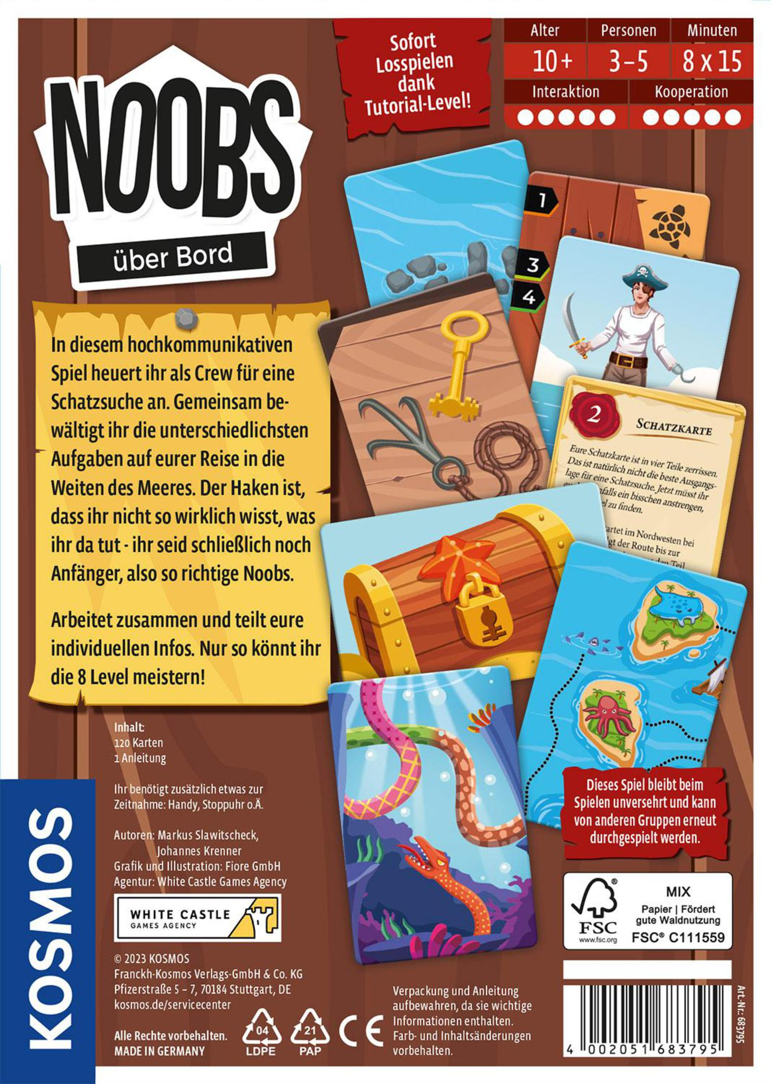 Rückseite einer Brettspielbox mit bunten Illustrationen und Text, der das Spiel erklärt.