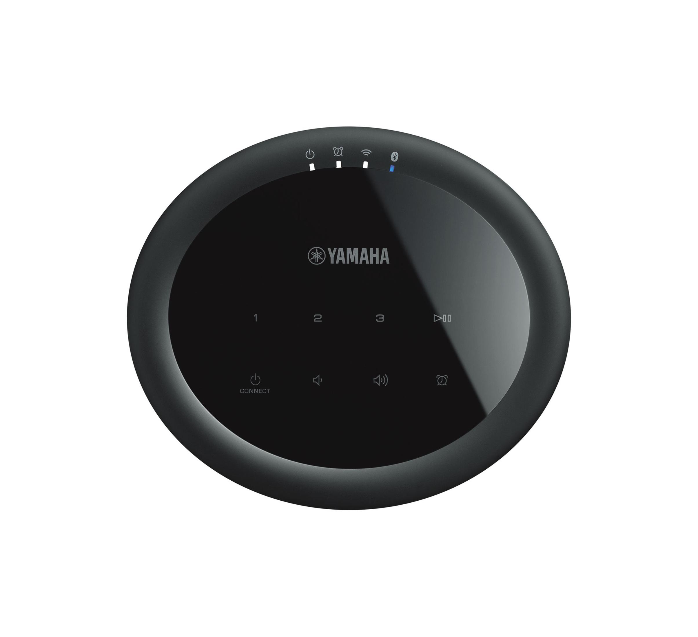 Un haut-parleur Yamaha noir avec des boutons de commande sur le dessus.