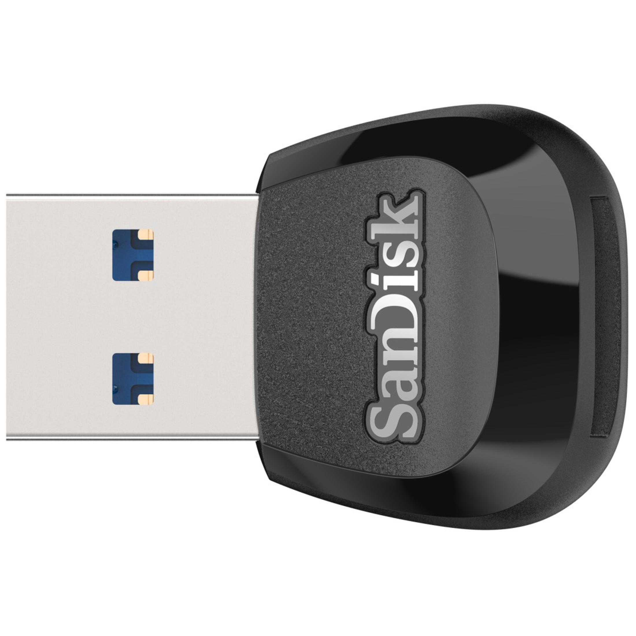 Schwarzer und silberner SanDisk USB-Stick, weißer Hintergrund.