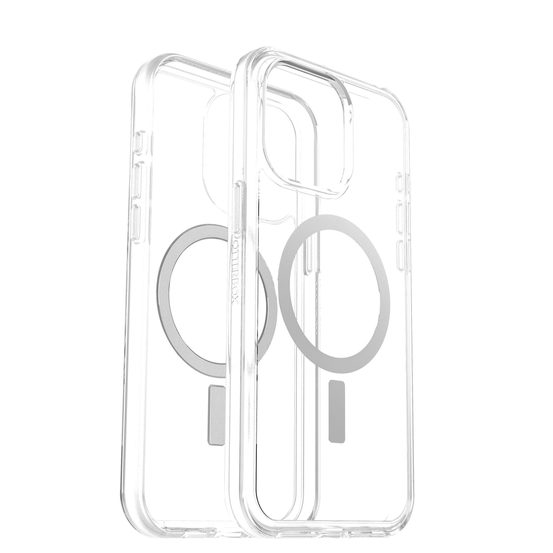 Transparante iPhone-hoesjes, twee, met een cirkelvormig magnetisch ringontwerp.