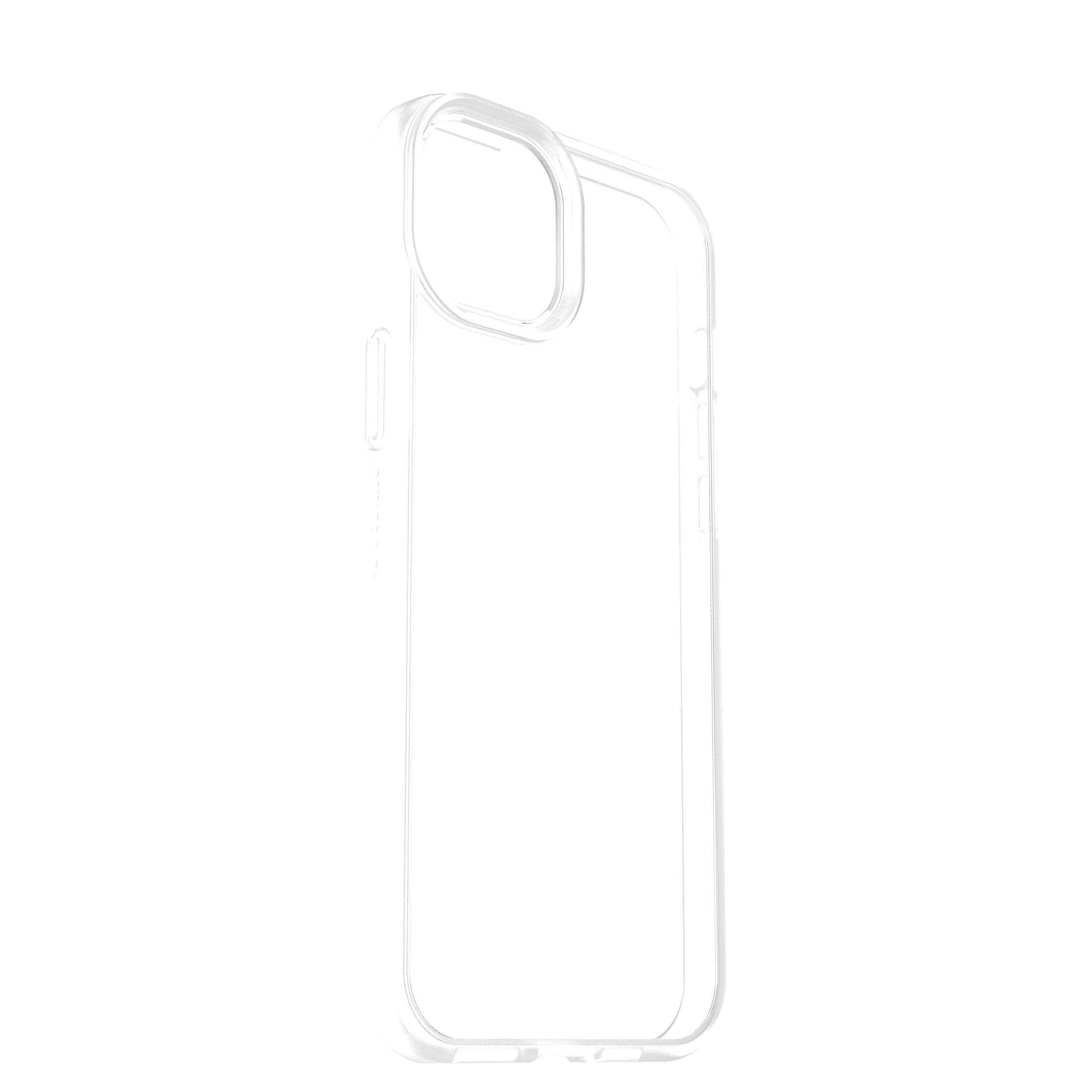 Une coque de téléphone transparente et transparente sur fond blanc, conçue pour protéger le téléphone.