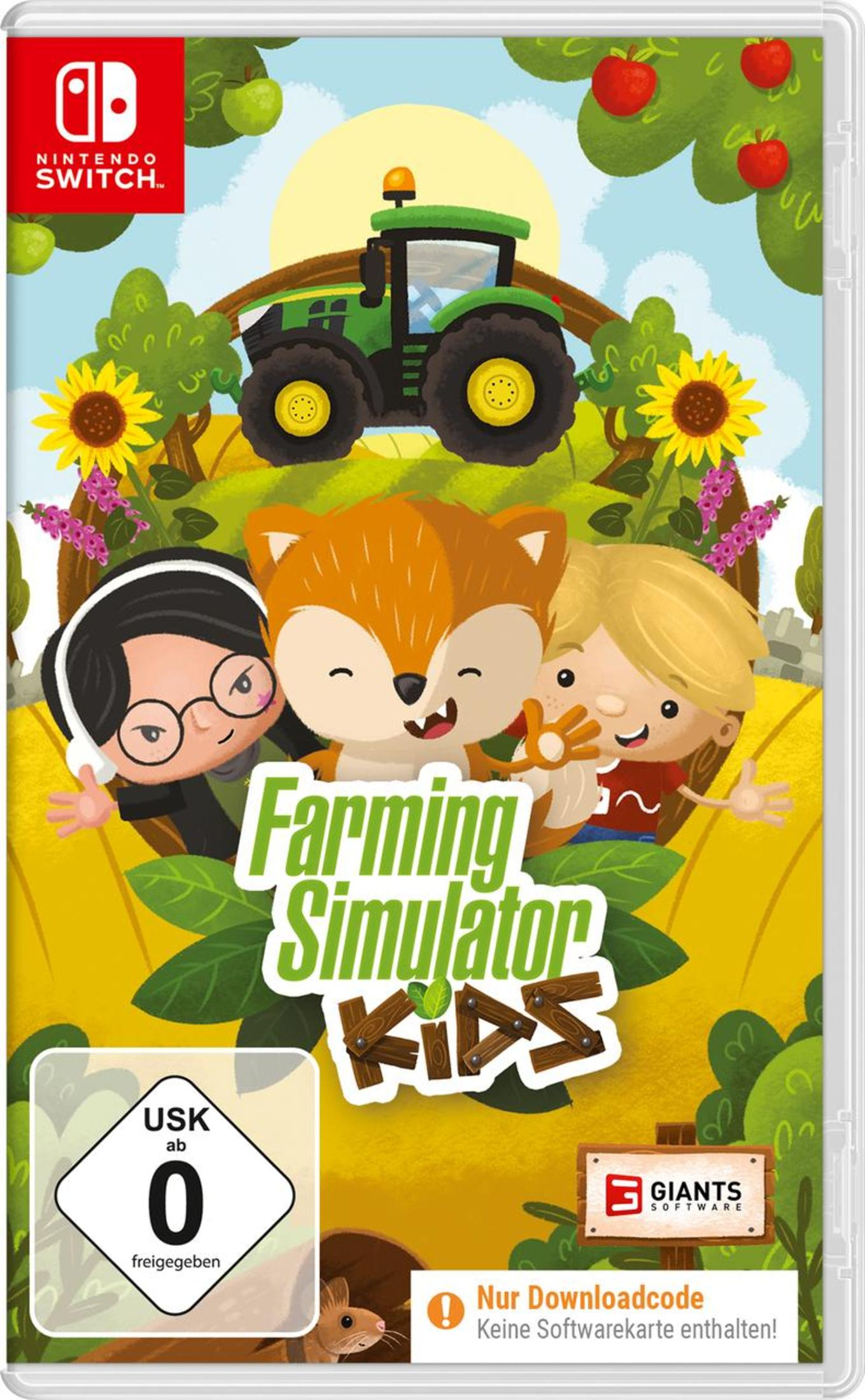 Custodia del gioco Farming Simulator Kids con personaggi. La copertina presenta un trattore e una volpe.