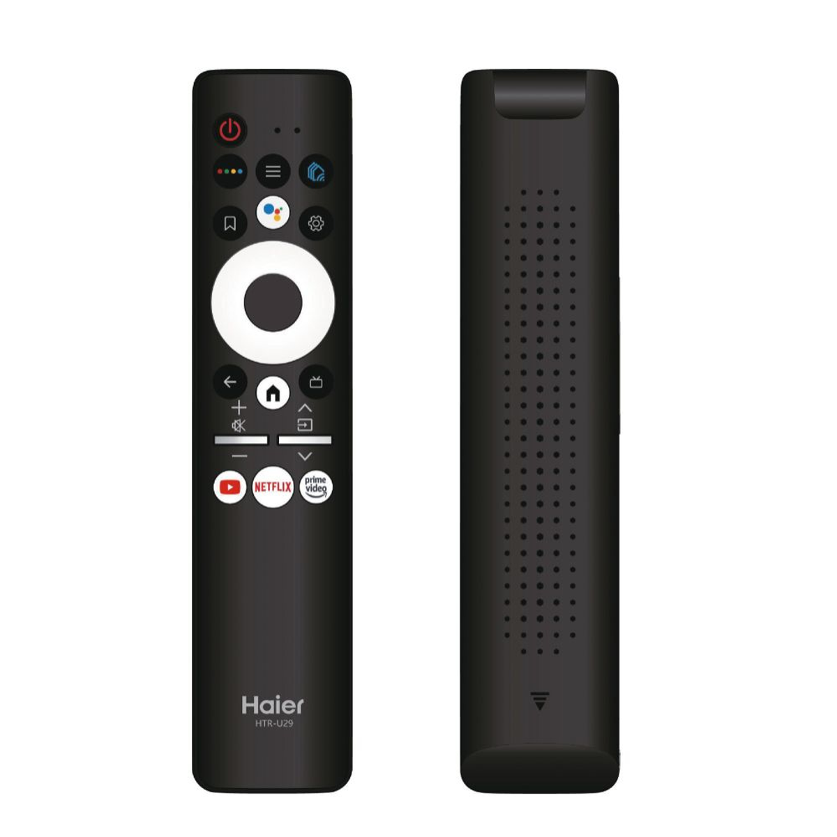Mando a distancia de TV negro con botones, incluidos encendido, Netflix y Prime Video.