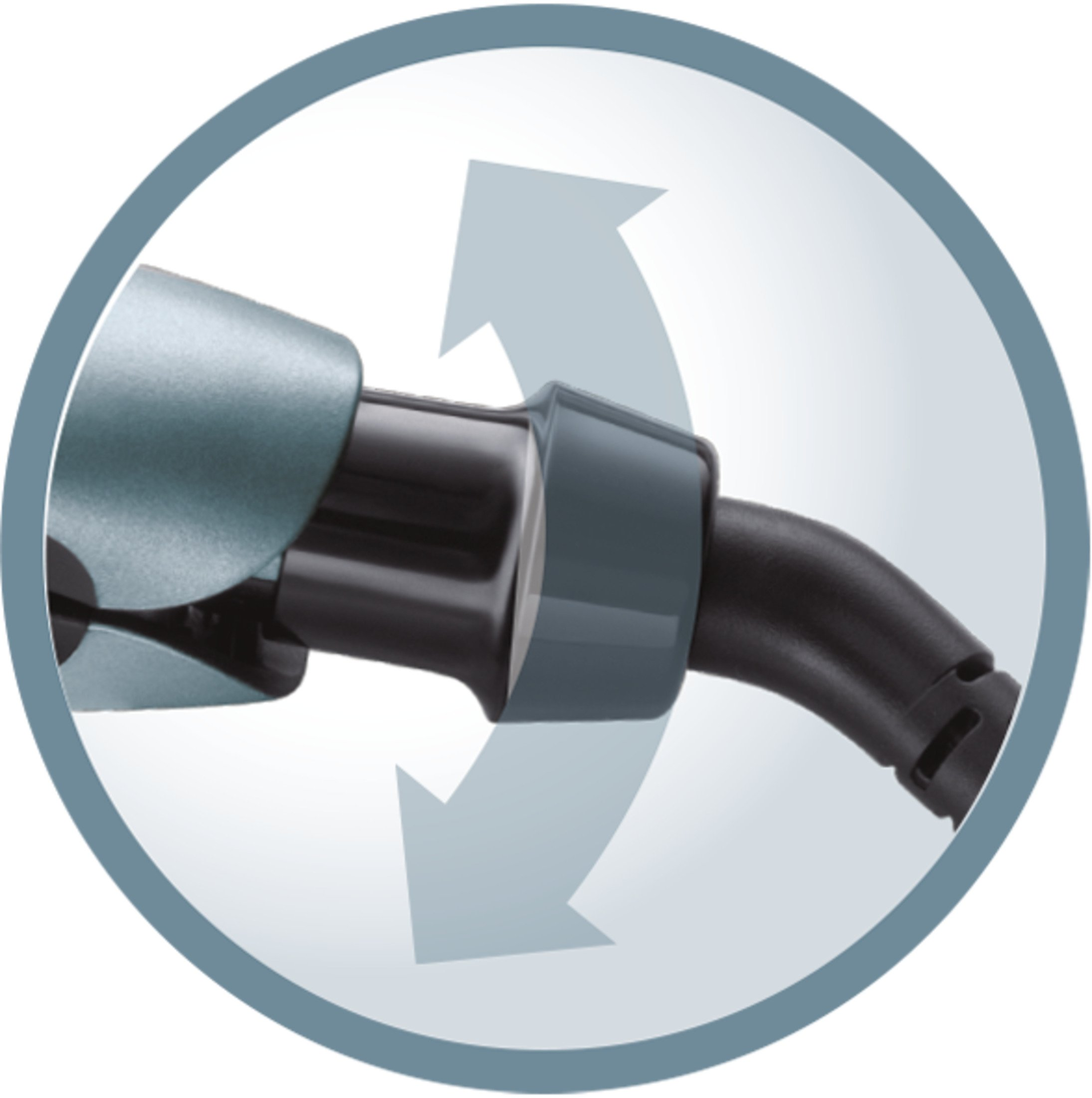 Zbliżenie lokówki ze strzałkami pokazującymi ruch obrotowy.