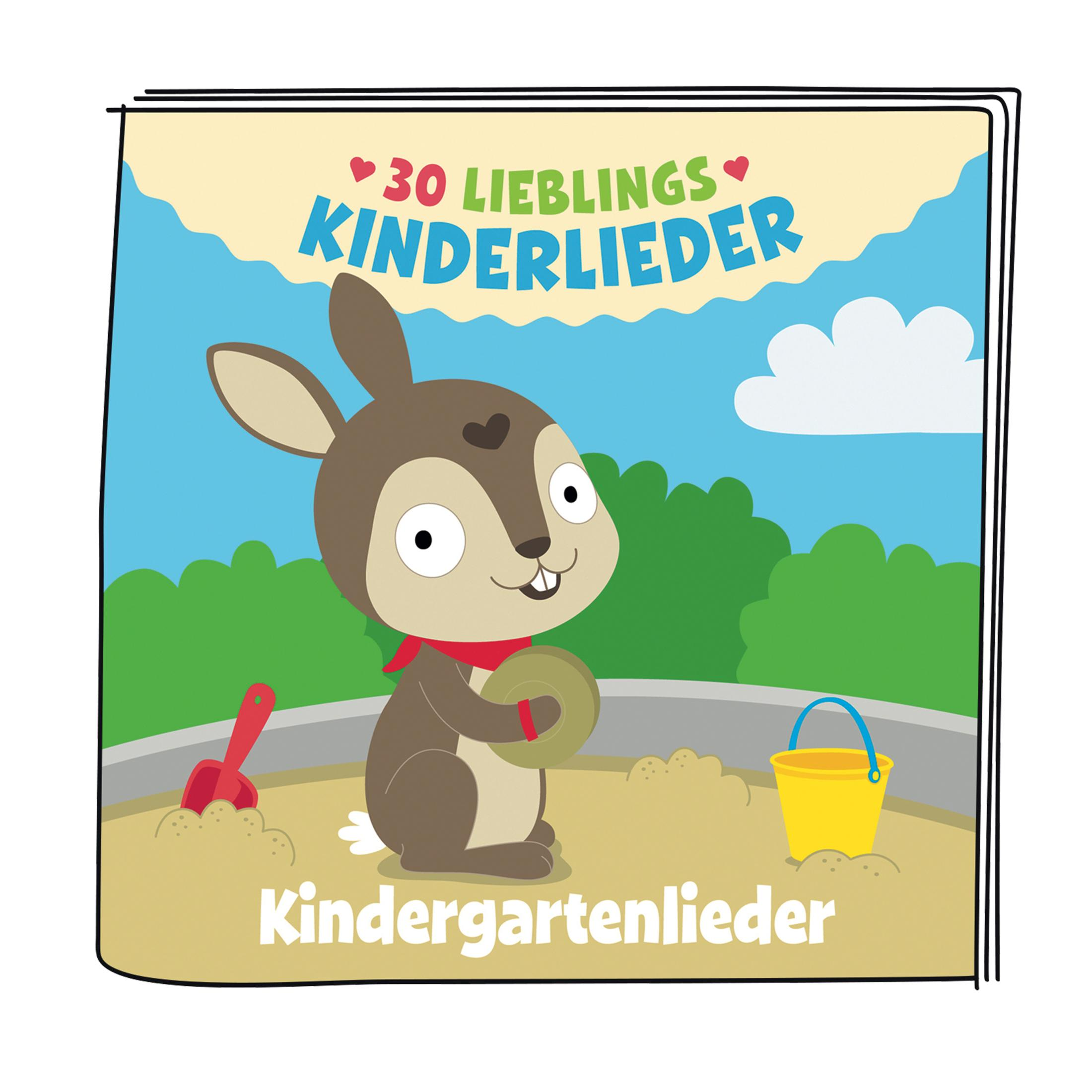 Cartoon-Illustration eines Hasen mit einer Münze, einem roten Schal, einer Schaufel und einem Eimer.