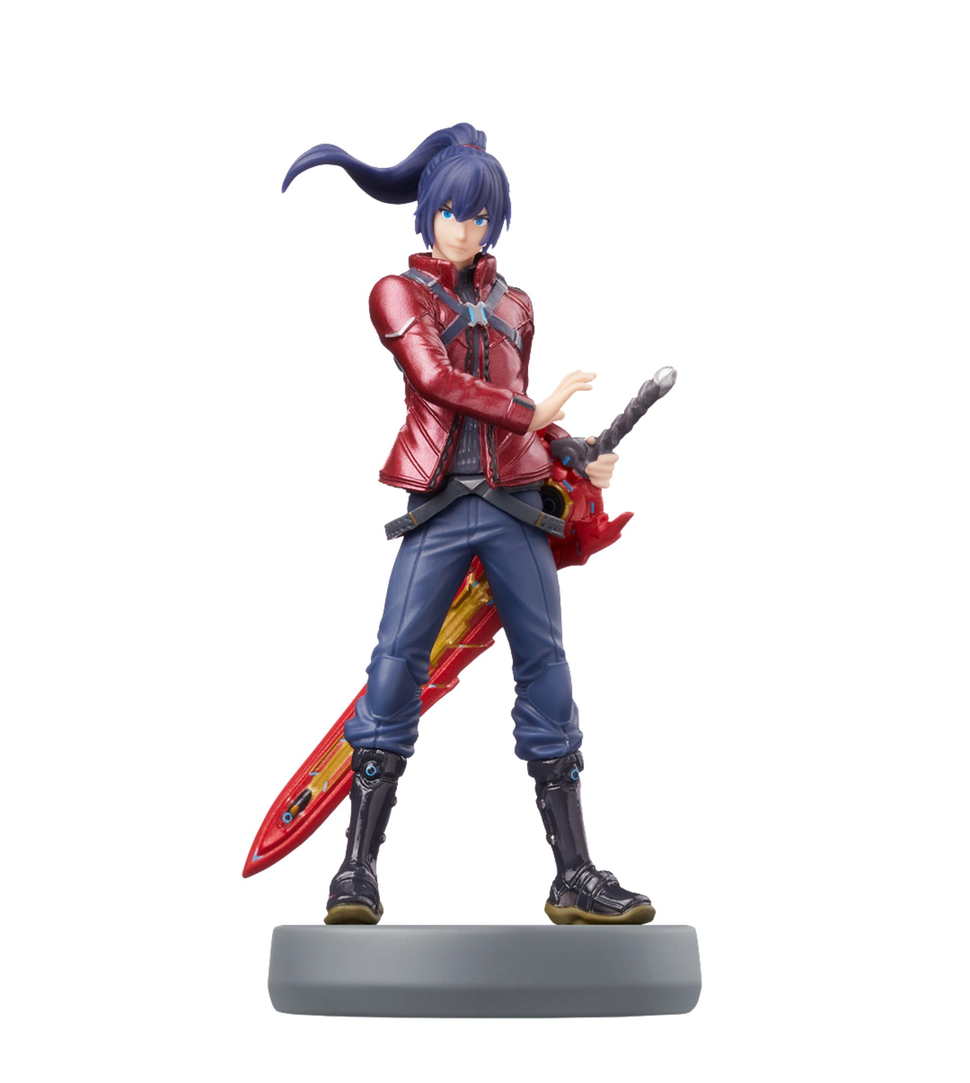 Anime-Figur eines männlichen Charakters in roter Jacke und blauer Hose, der ein Schwert hält.
