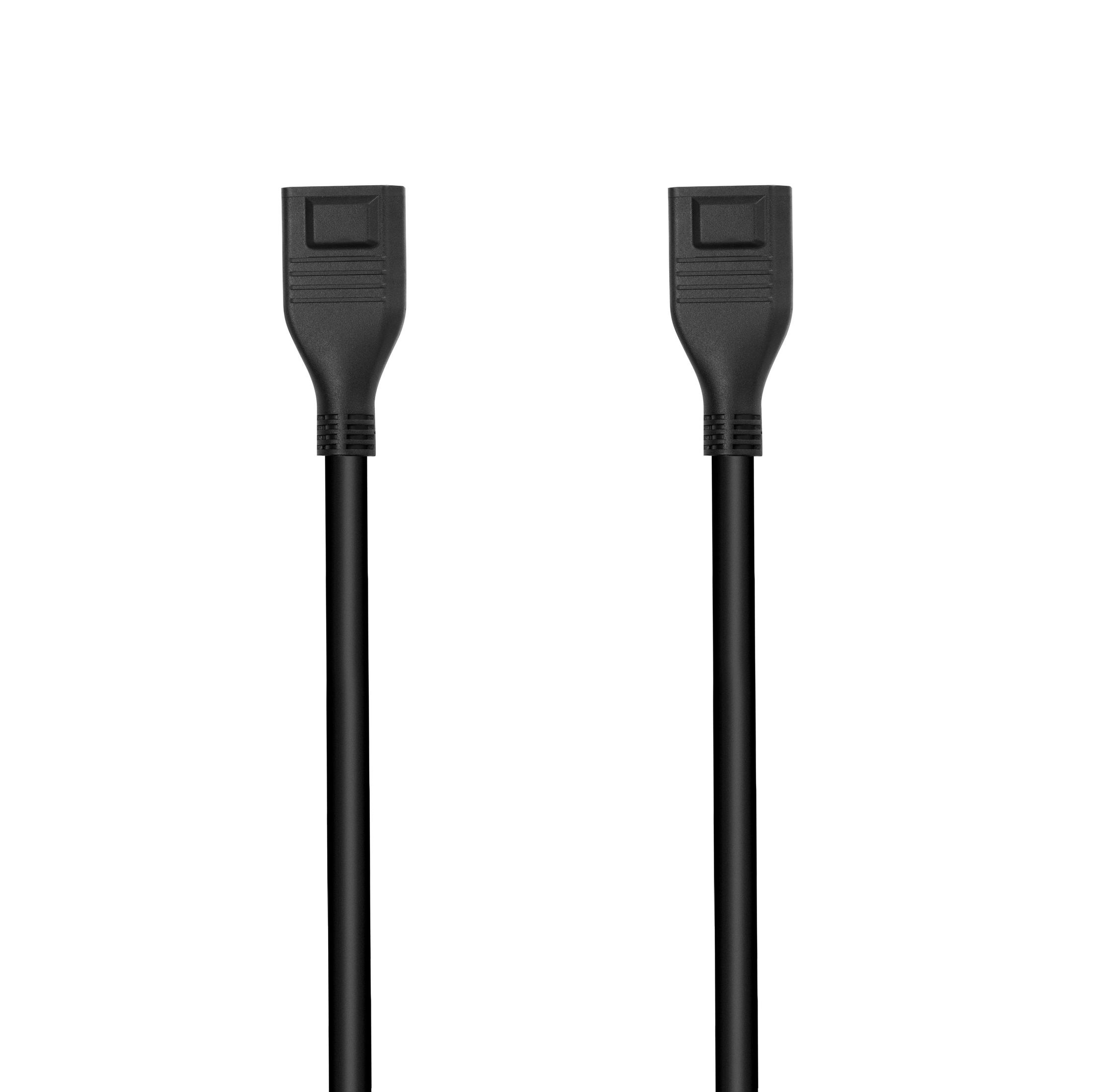 Due cavi USB-A neri con connettori rettangolari e cavi neri, su sfondo bianco.