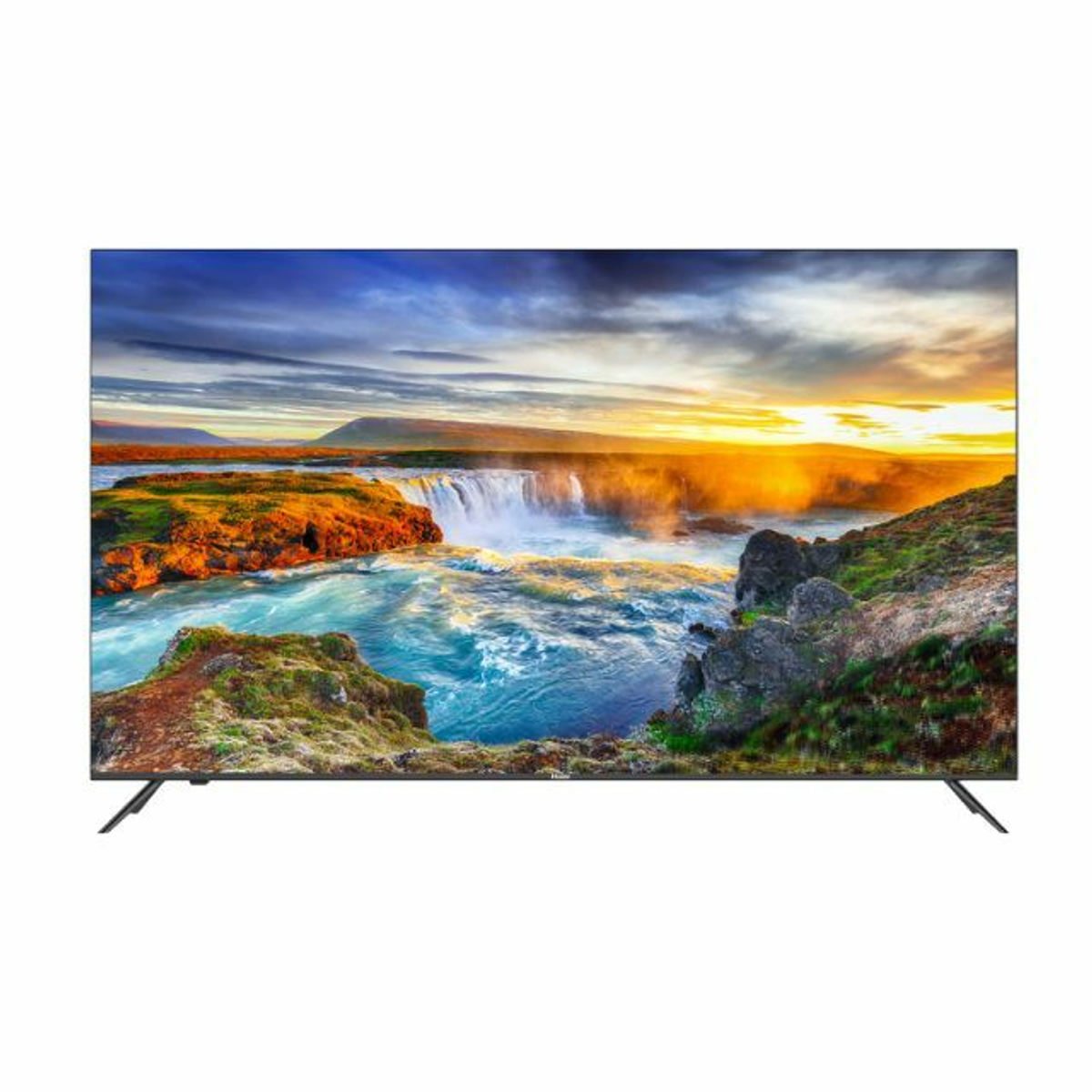Un televisor que muestra una escena de cascada.