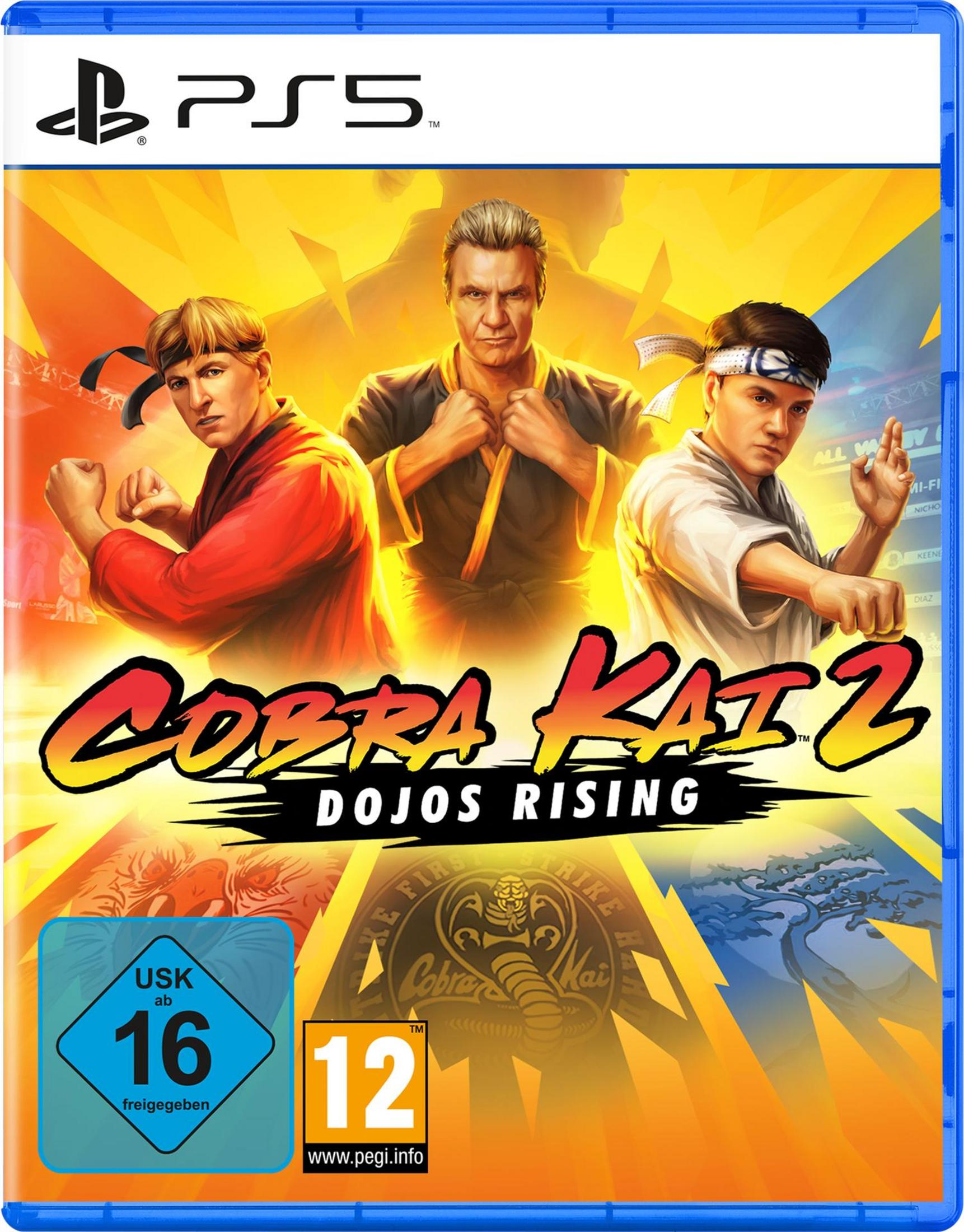 Cobra Kai 2 PS5-Spielbox mit Charakteren und Logo, blau-gelber Hintergrund.