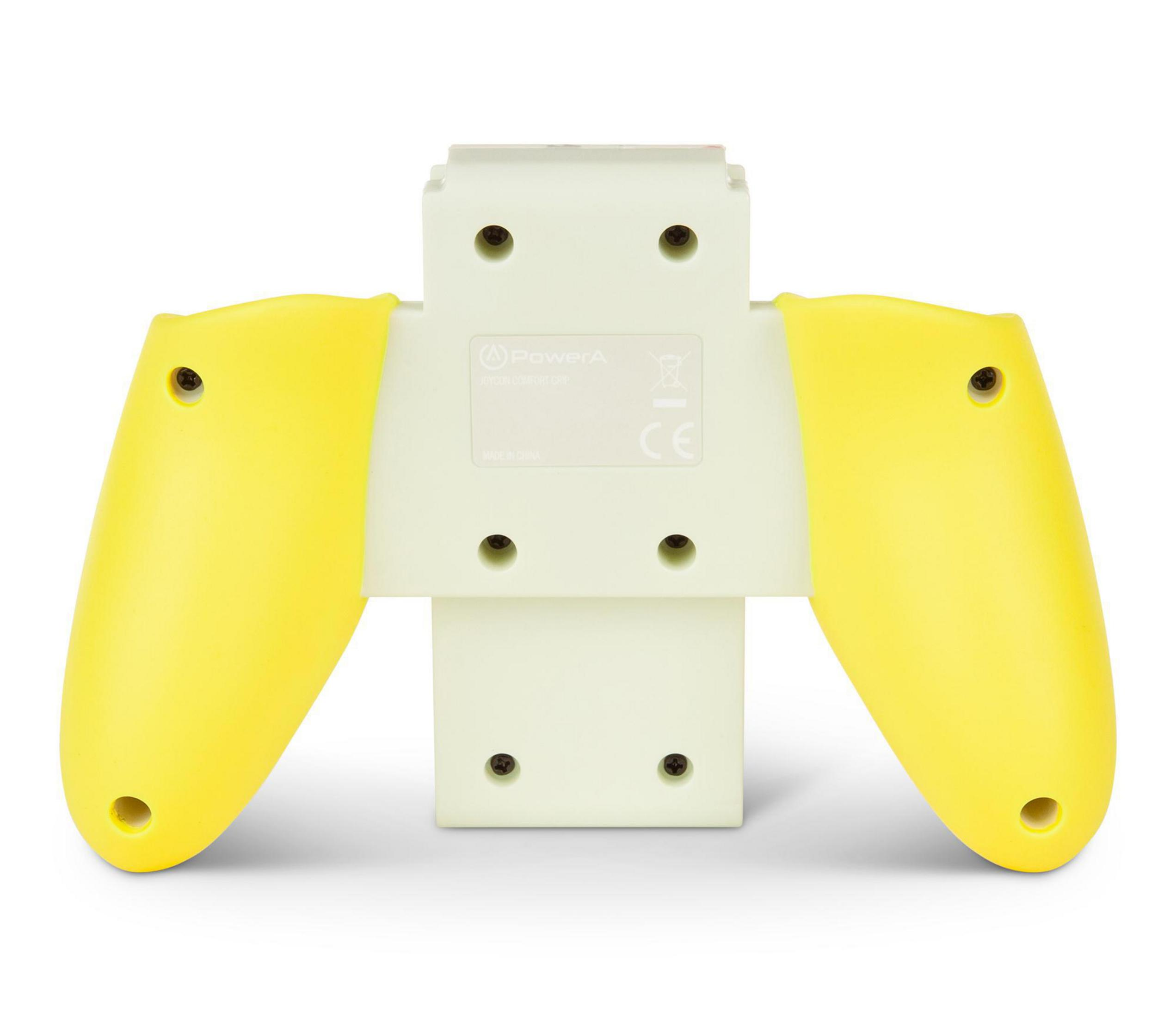 Vista trasera de un mando PowerA amarillo y blanco para consola de juegos.