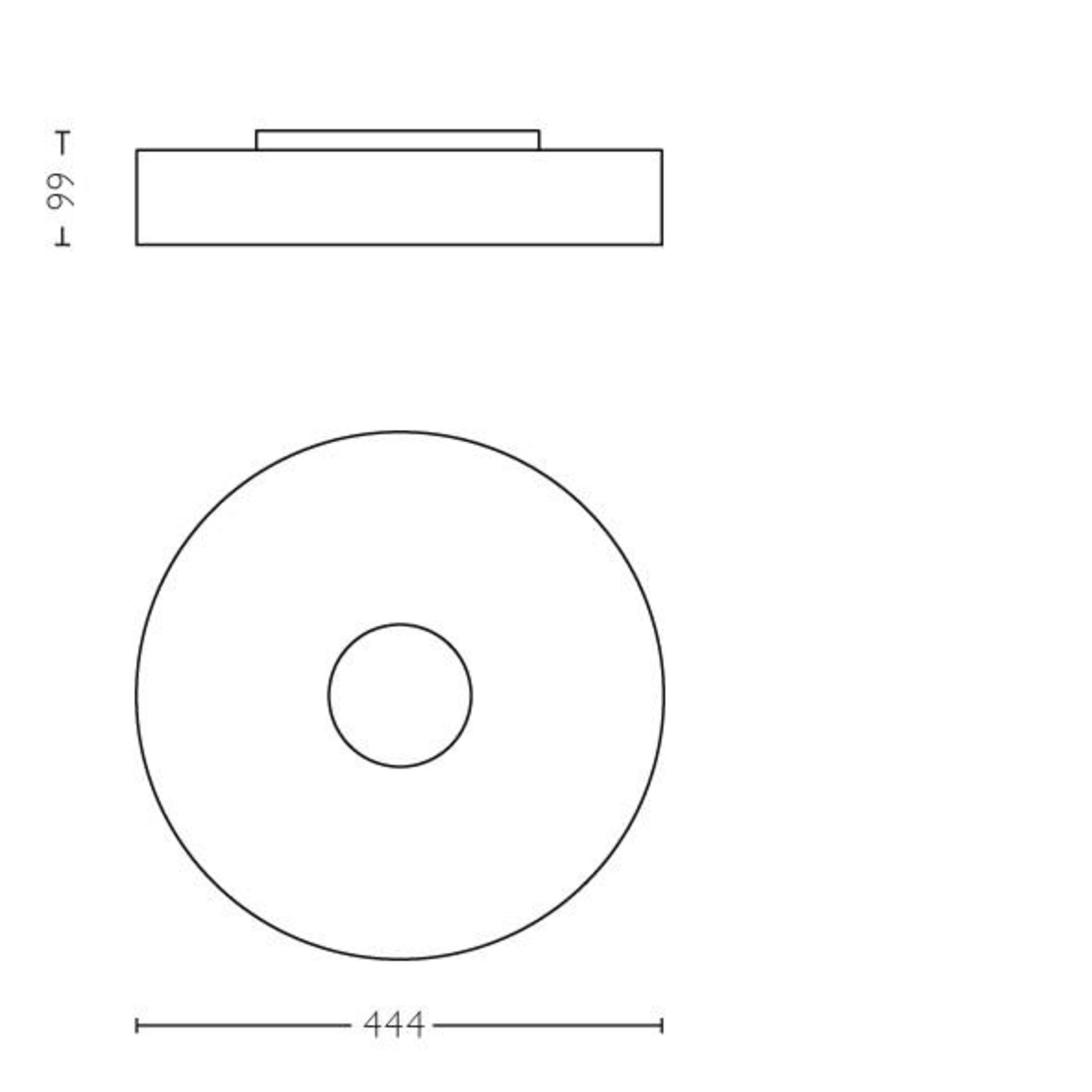 Dessin au trait d'un plafonnier circulaire avec dimensions.