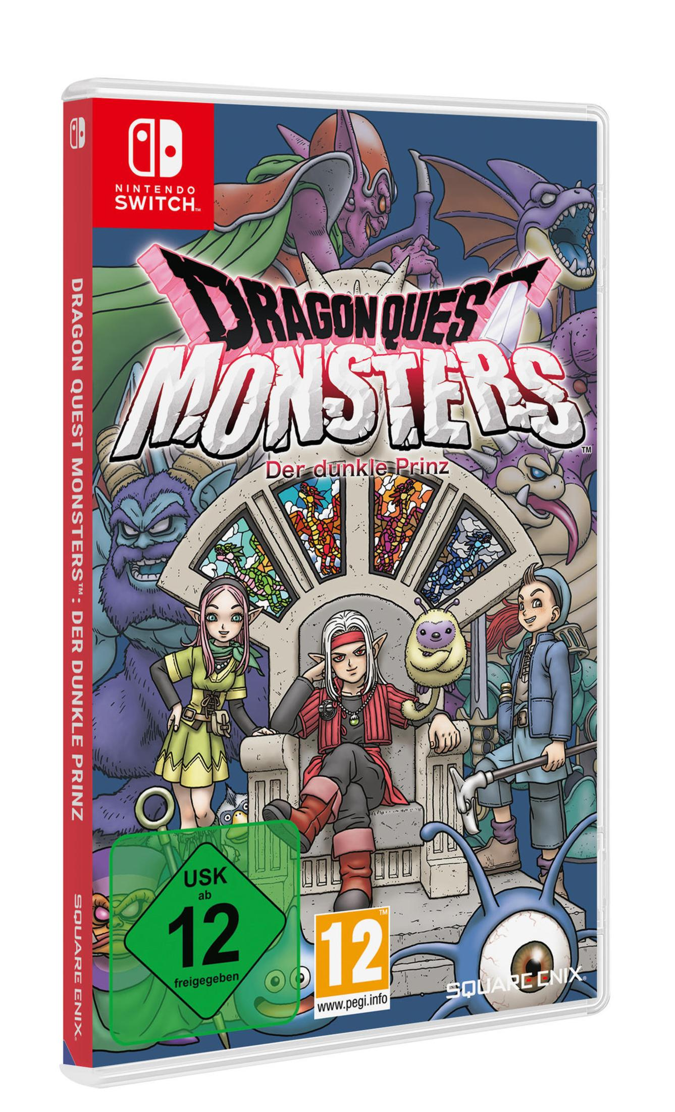 Spielbox-Art für Dragon Quest Monsters: Der dunkle Prinz. Enthält Charaktere und ein Schloss im Hintergrund.