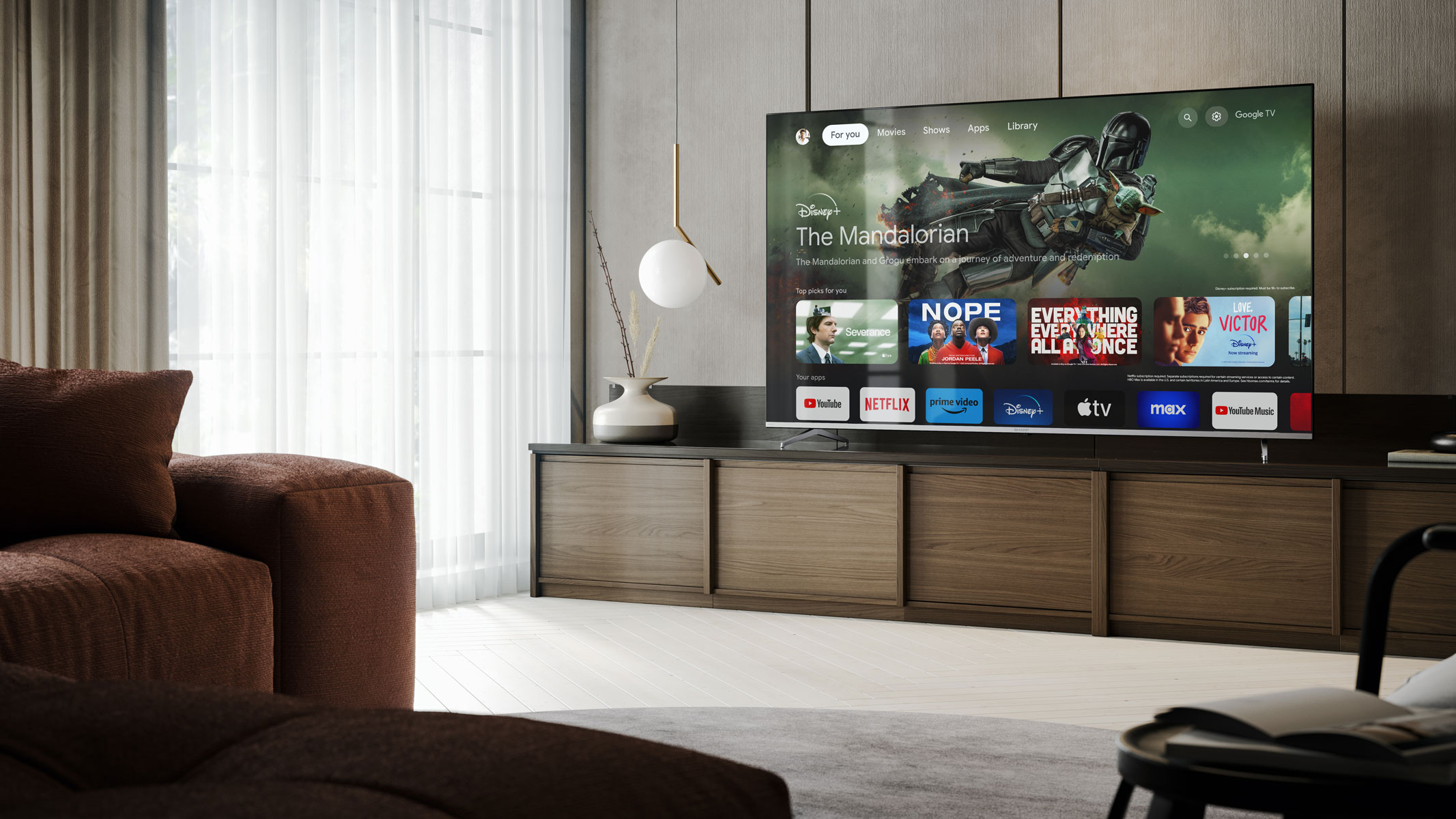 Pannello posteriore della TV con varie porte. Include HDMI, USB e ingressi audio. TV nera.