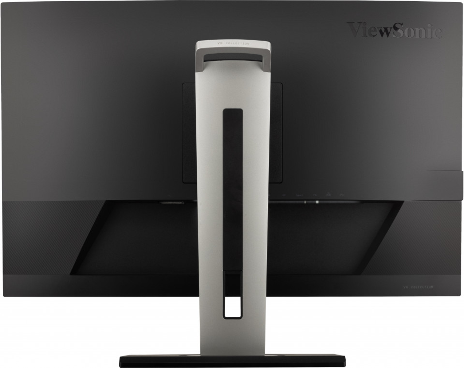 Nahaufnahme der Rückseite eines ViewSonic-Monitors mit Ständer.