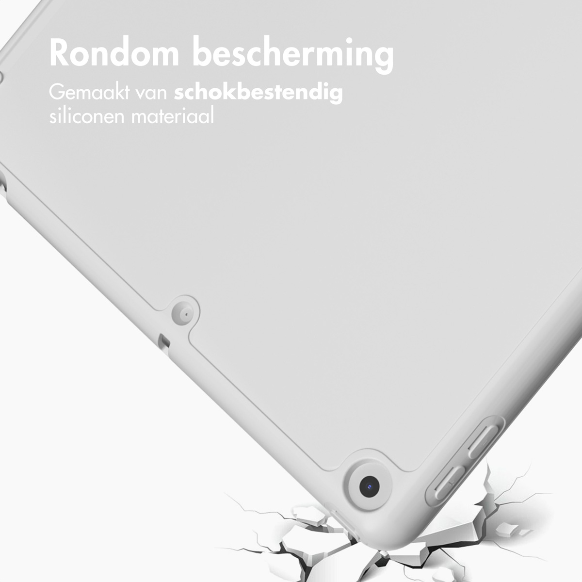 White tablet case. The case has a tablet inside and is set against a white background.