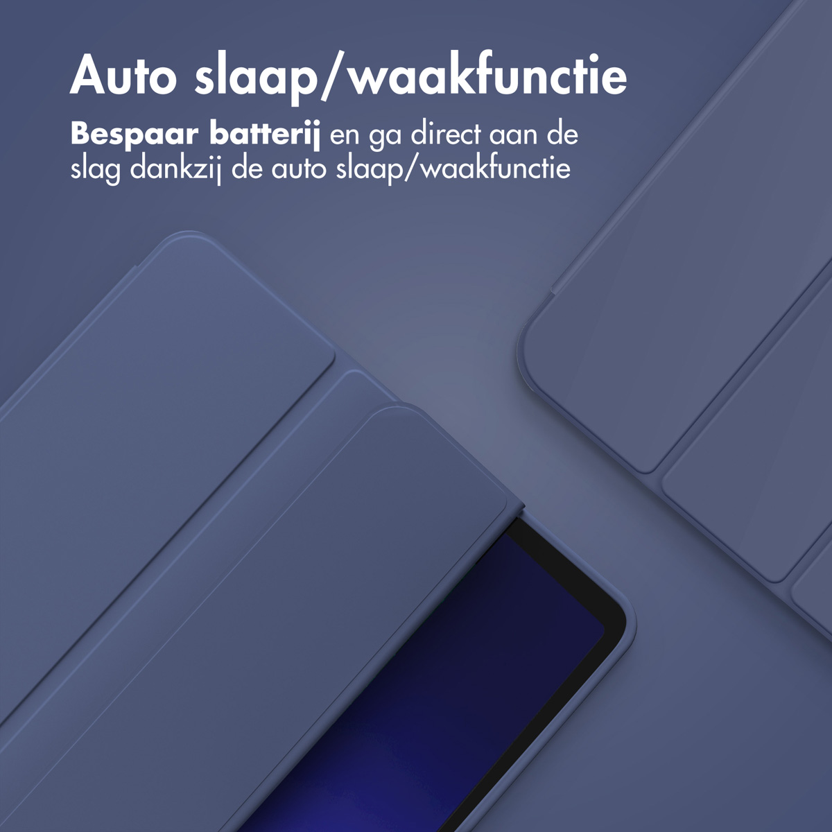 Two iPad cases in a blue hue. The cases are closed and angled slightly.