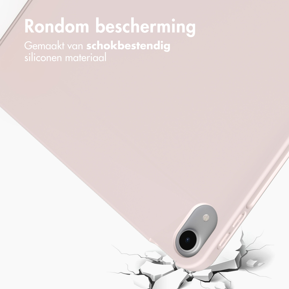 Pink tablet case, the tablet is on the ground, cracks are visible.