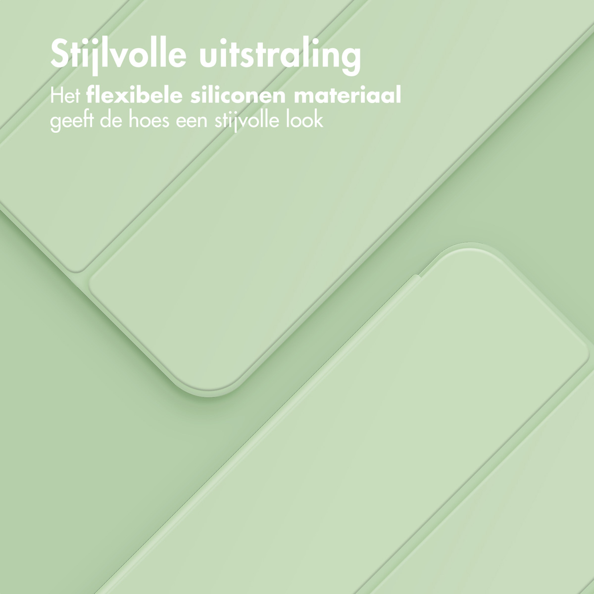 Close-up of green tablet case, with two panels.