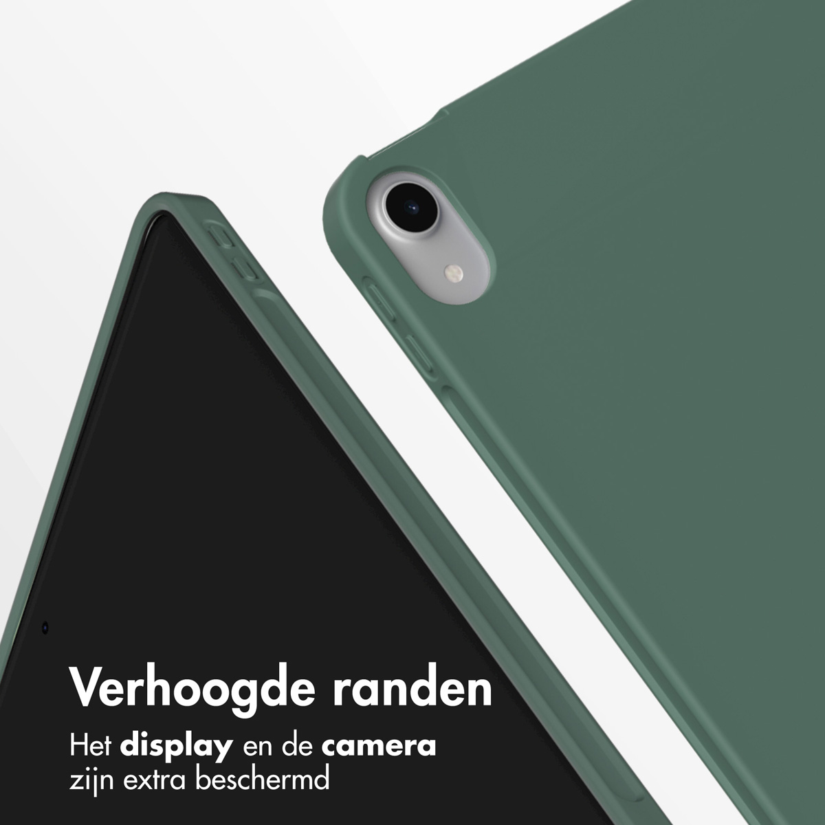 Groene tablethoes met een camera. Het scherm en de camera zijn extra beschermd.