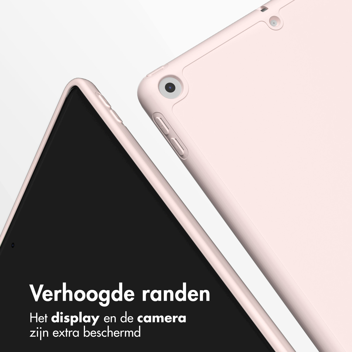 Tablet case with pink border. Display and camera are protected.