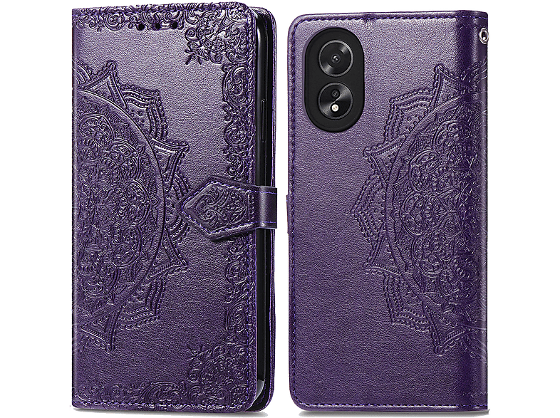 Custodia Portafoglio In Pelle Sintetica Con Motivo Mandala In Rilievo Per Oppo A53 2020, Nero, Con Slot Per Carte E Supporto