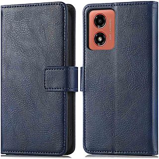 IMOSHION Luxe Bookcase Telefoonhoesje voor Motorola Motorola Moto G04, Motorola Moto G24 Donkerblauw