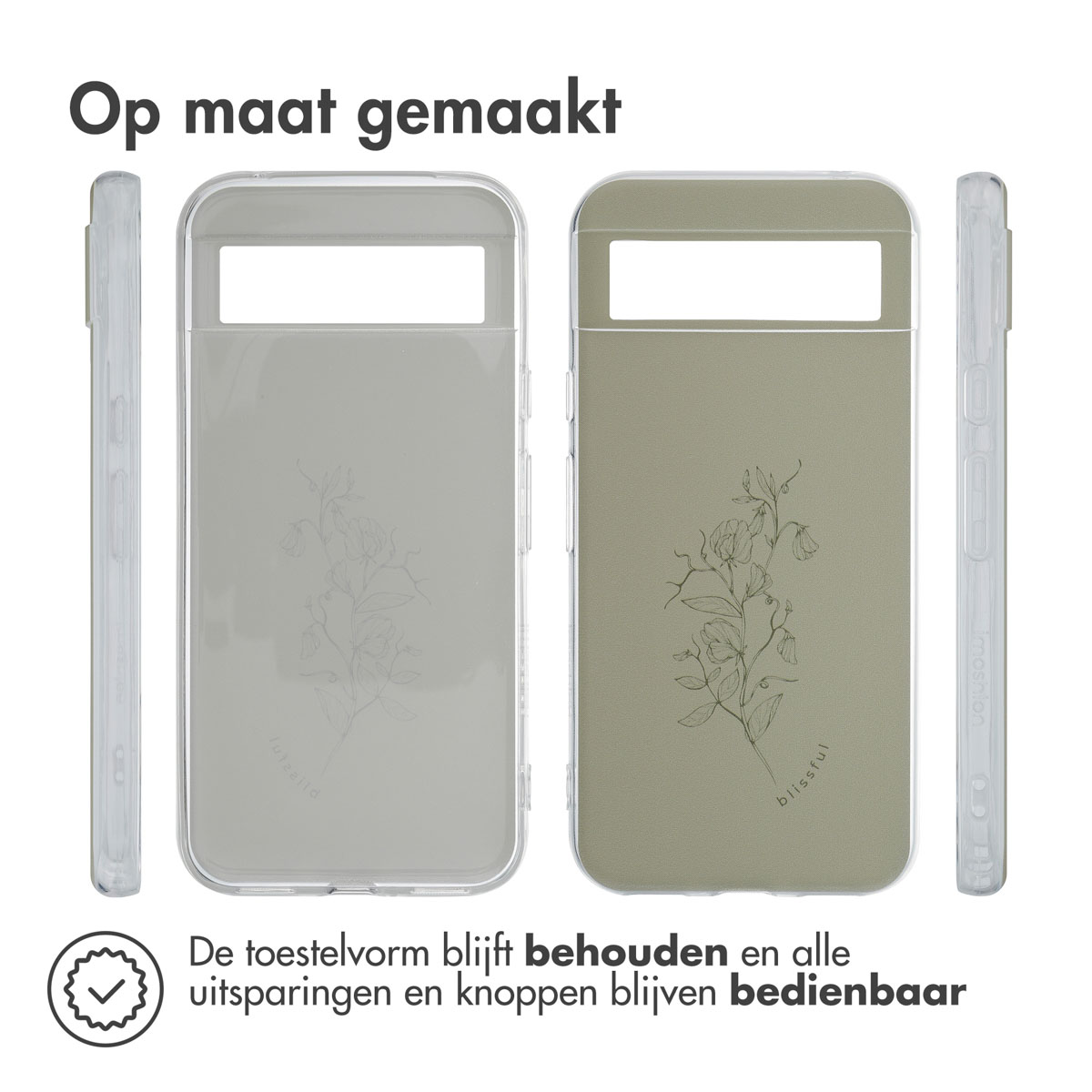 Handyhülle mit floralem Design. Die Farbe ist olivgrün. Das Design ist minimalistisch.