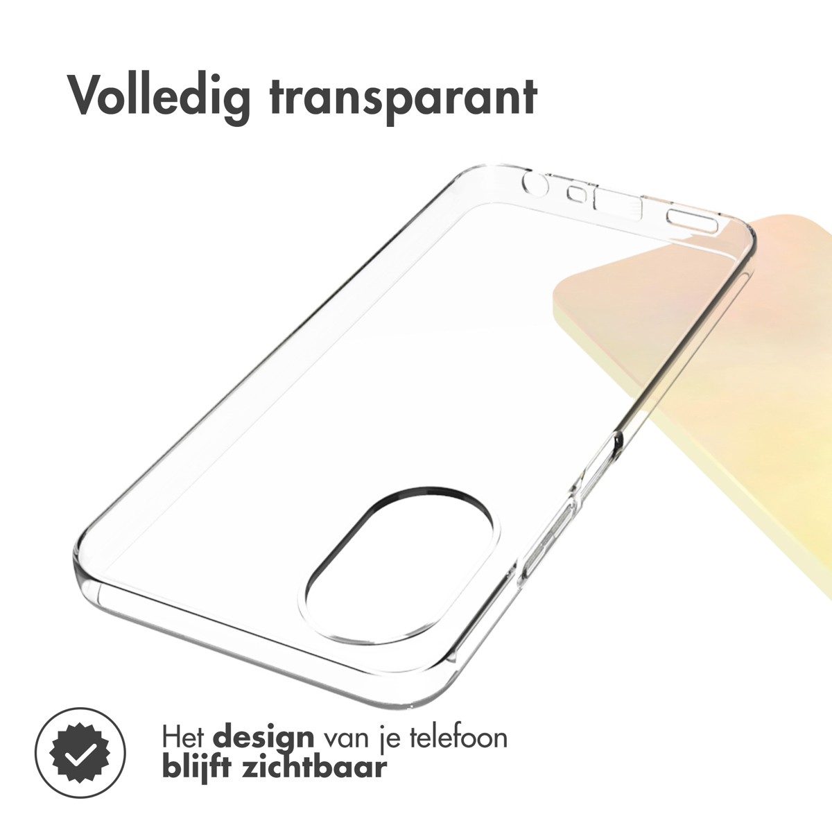 Una custodia trasparente per telefono. Si vede una sfumatura giallo-arancio.