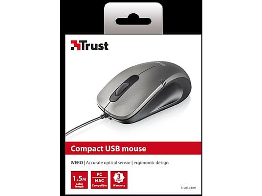 Ratón con cable - TRUST 20404, Cable USB, Gris