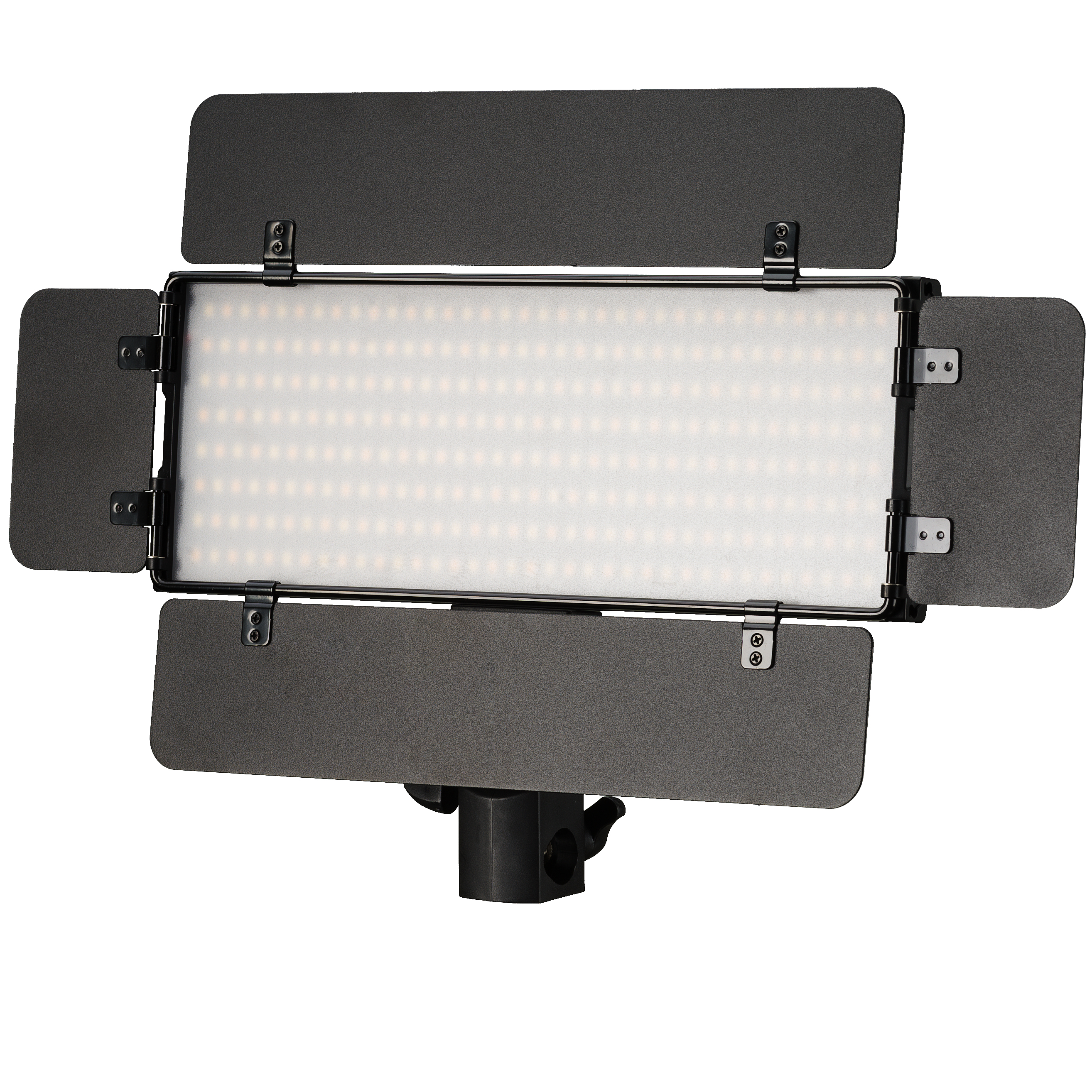 Un panel de luz LED rectangular con aletas adjuntas para el control de la luz.