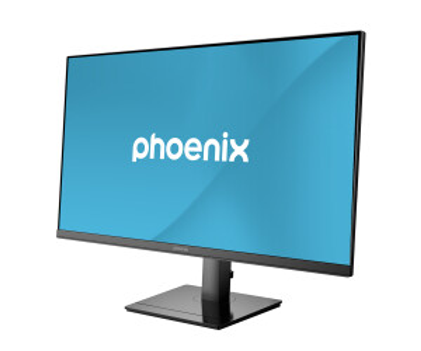 Un monitor di computer con uno schermo blu che visualizza la parola 'phoenix' in bianco.