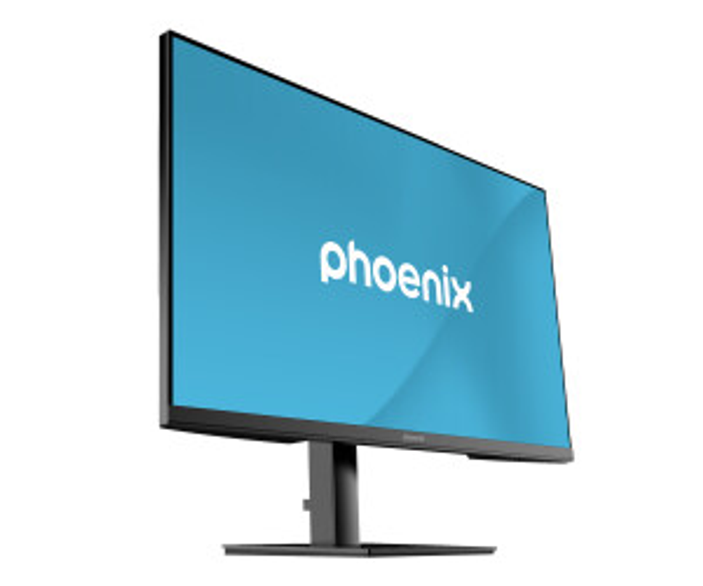 Un monitor di computer con la parola 'phoenix' sullo schermo. Ha uno sfondo blu.