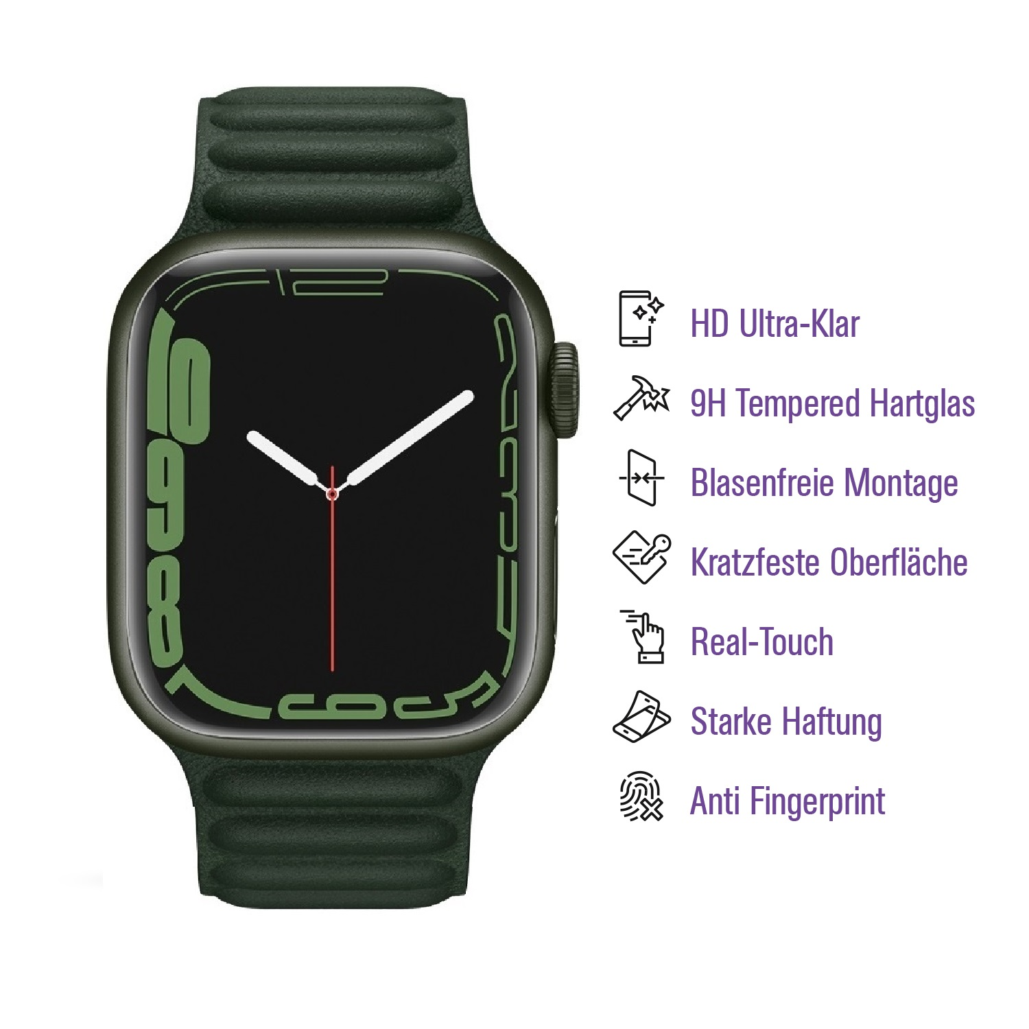 Eine grüne Smartwatch mit grünem Armband, die eine digitale Zeit anzeigt.