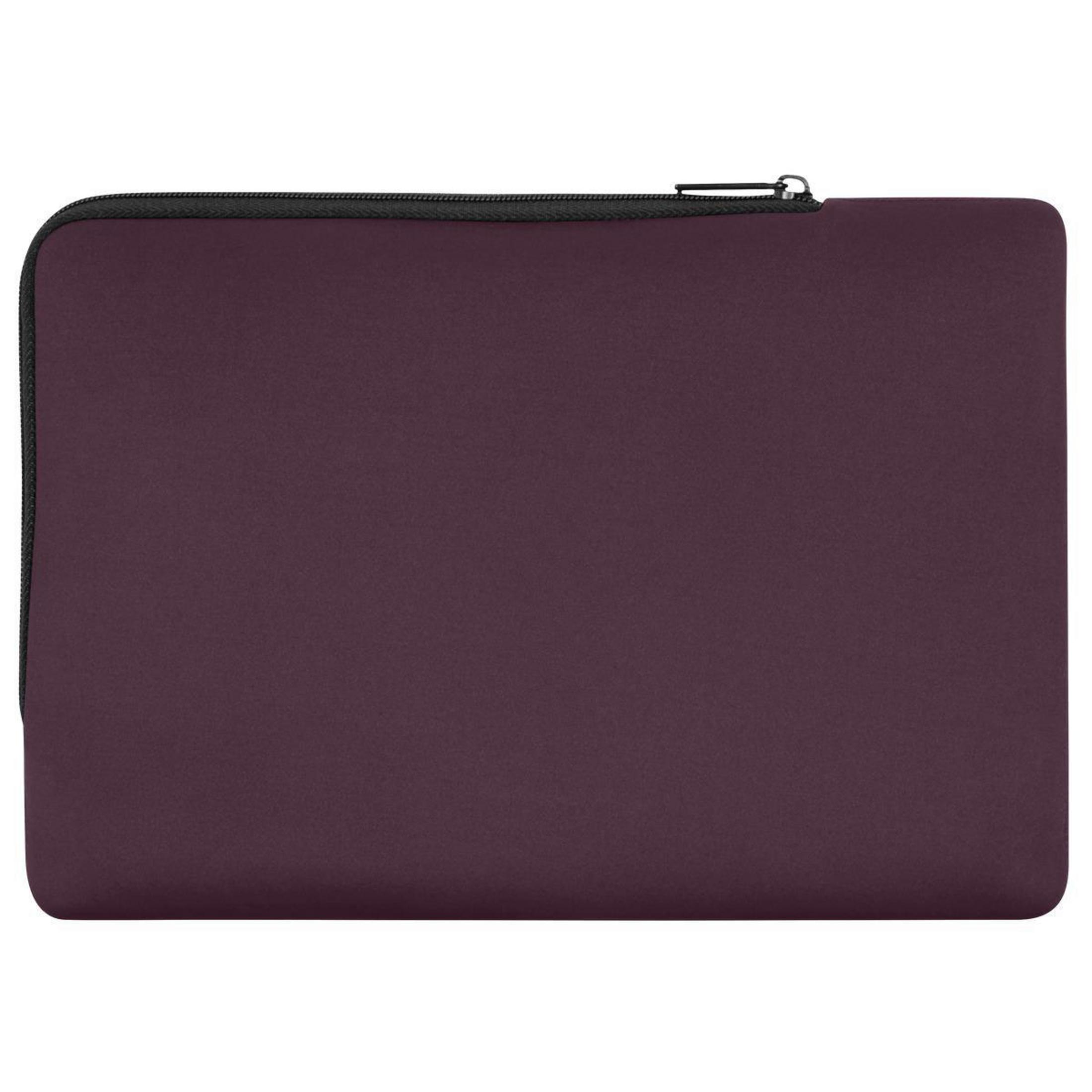 Una custodia per laptop viola scuro con cerniera.