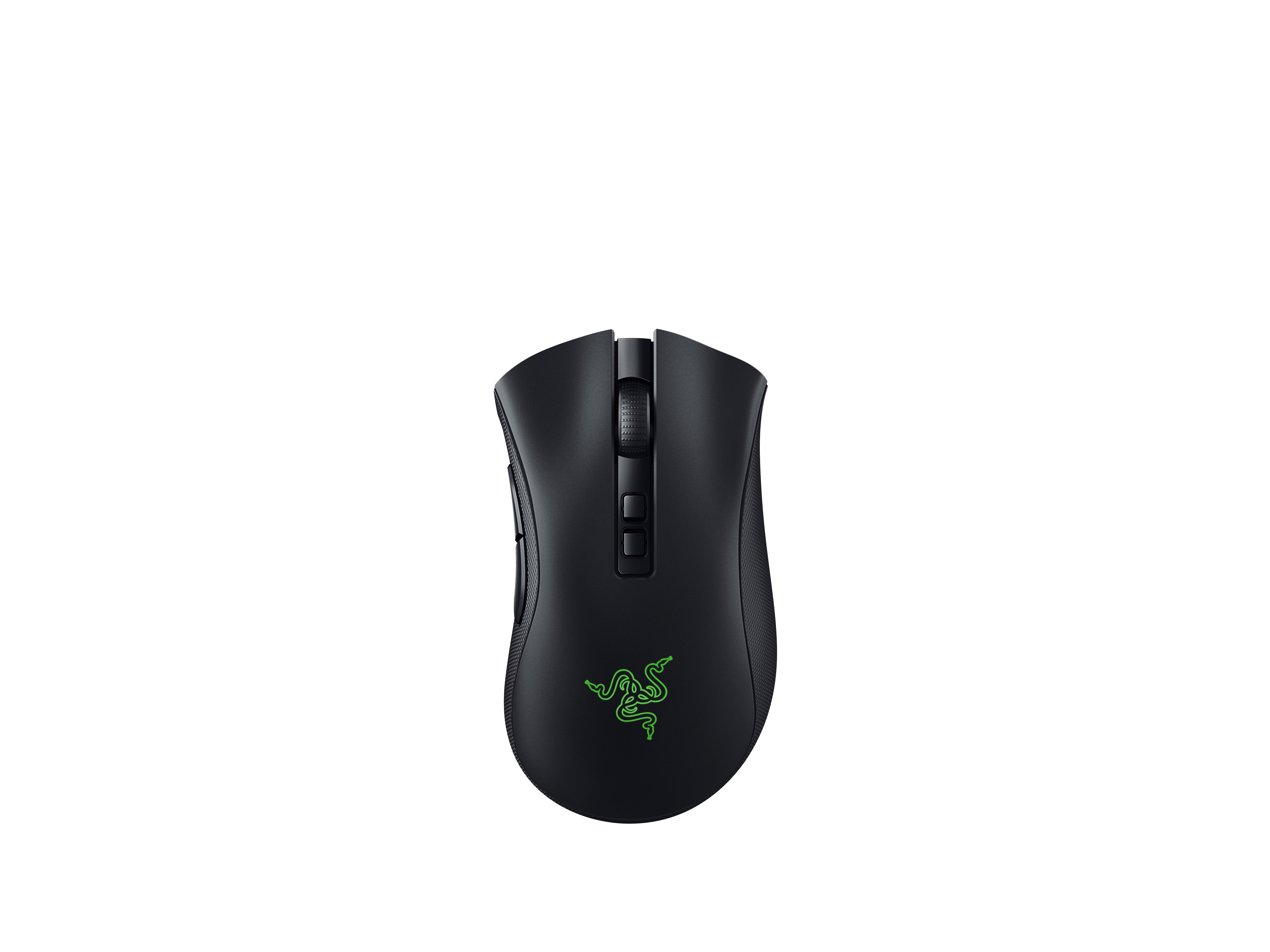 Mouse Razer nero, con il logo Razer, su sfondo nero.